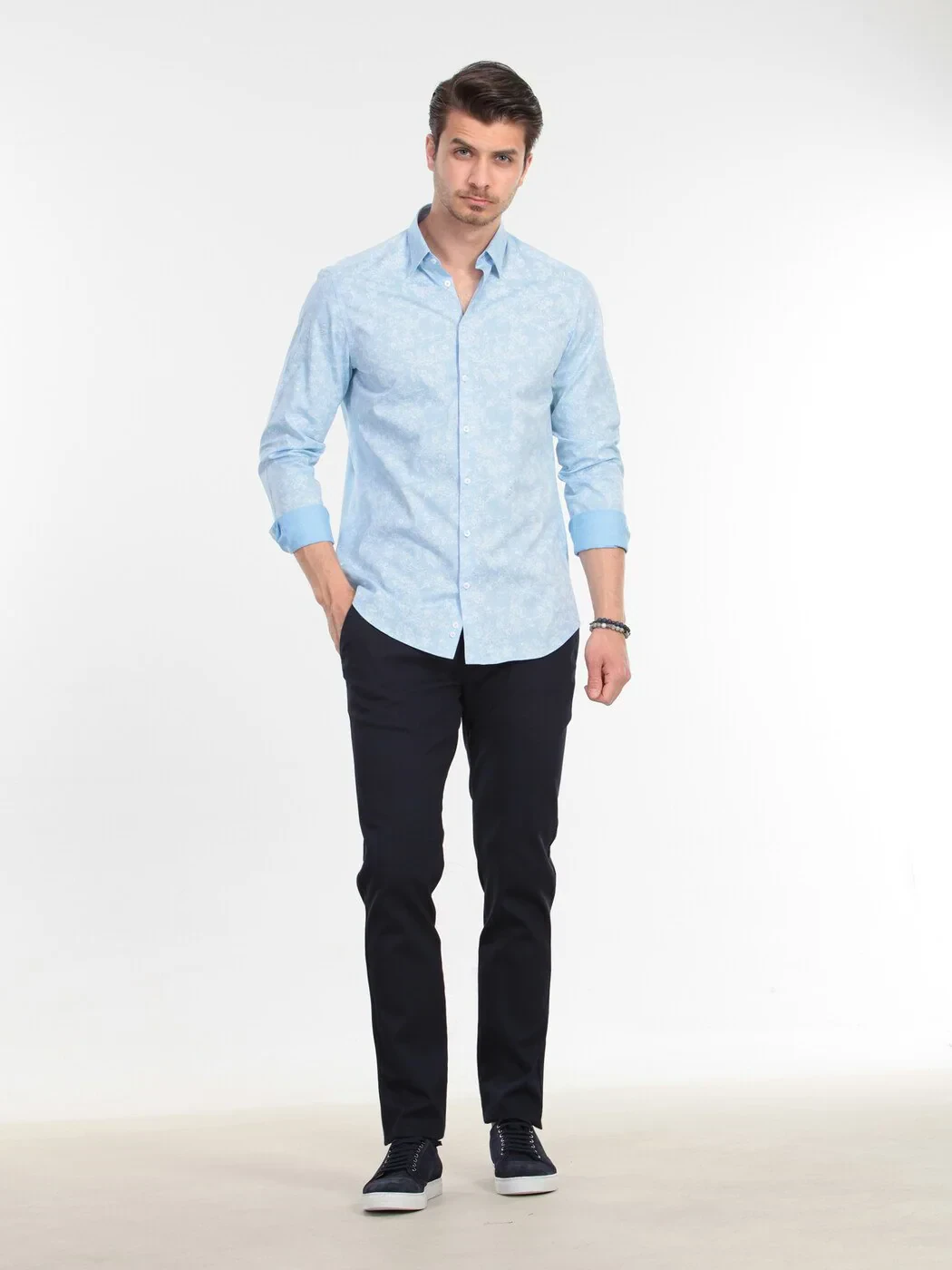 KİP - Mavi Baskılı Slim Fit Dokuma Casual %100 Pamuk Gömlek KİP - Mavi Baskılı Slim Fit Dokuma Casual %100 Pamuk Gömlek