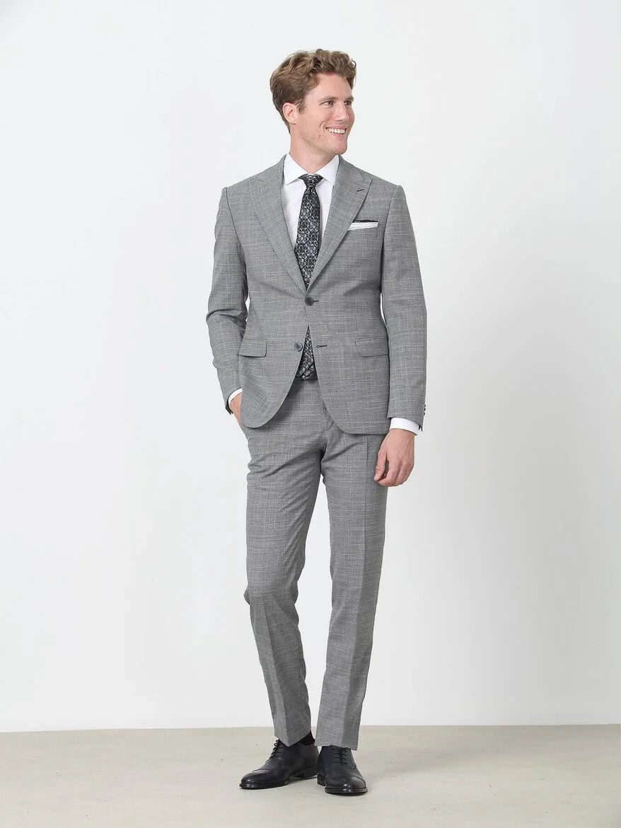 KİP - Gri Desenli Slim Fit Yün Karışımlı Takım Elbise KİP - Gri Desenli Slim Fit Yün Karışımlı Takım Elbise