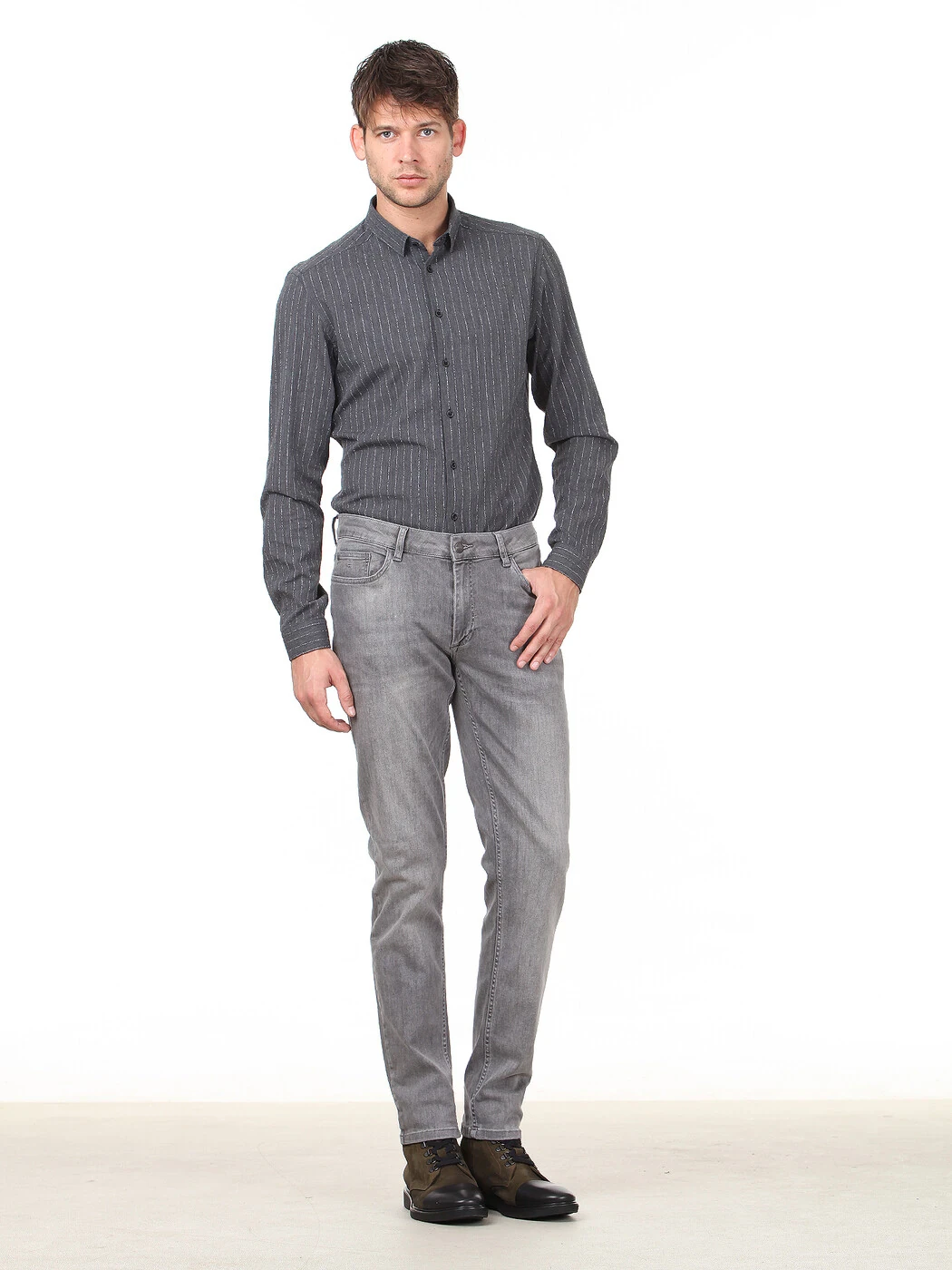 KİP - Gri Slim Fit Denim Pamuk Karışımlı Pantolon KİP - Gri Slim Fit Denim Pamuk Karışımlı Pantolon