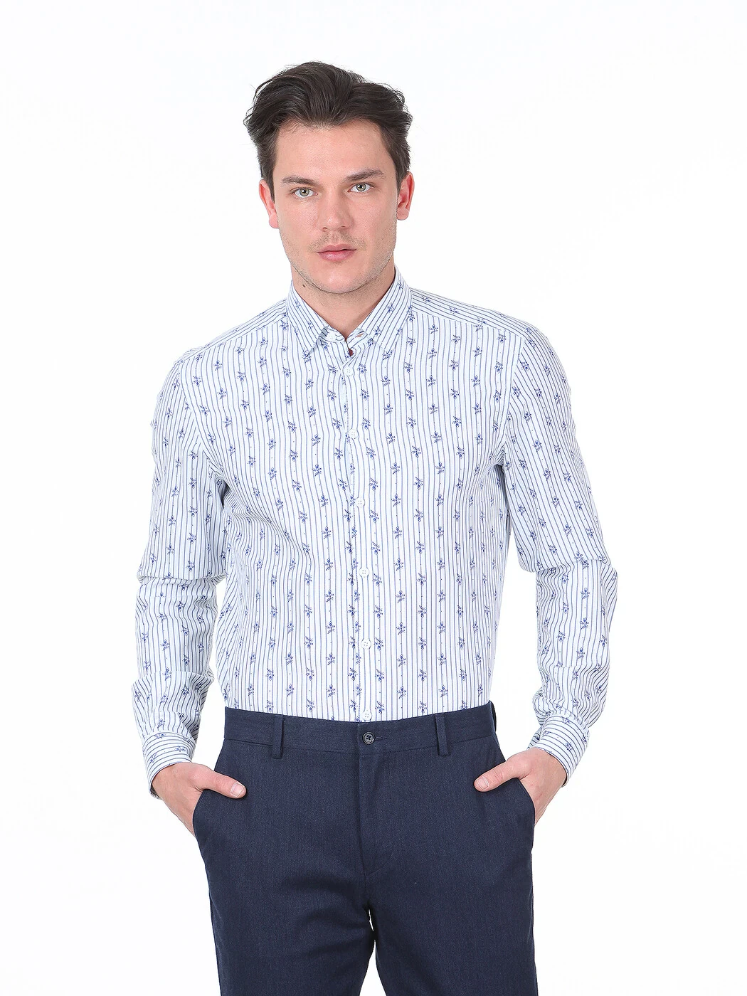 KİP - Lacivert Çizgili Slim Fit Dokuma Casual %100 Pamuk Gömlek KİP - Lacivert Çizgili Slim Fit Dokuma Casual %100 Pamuk Gömlek