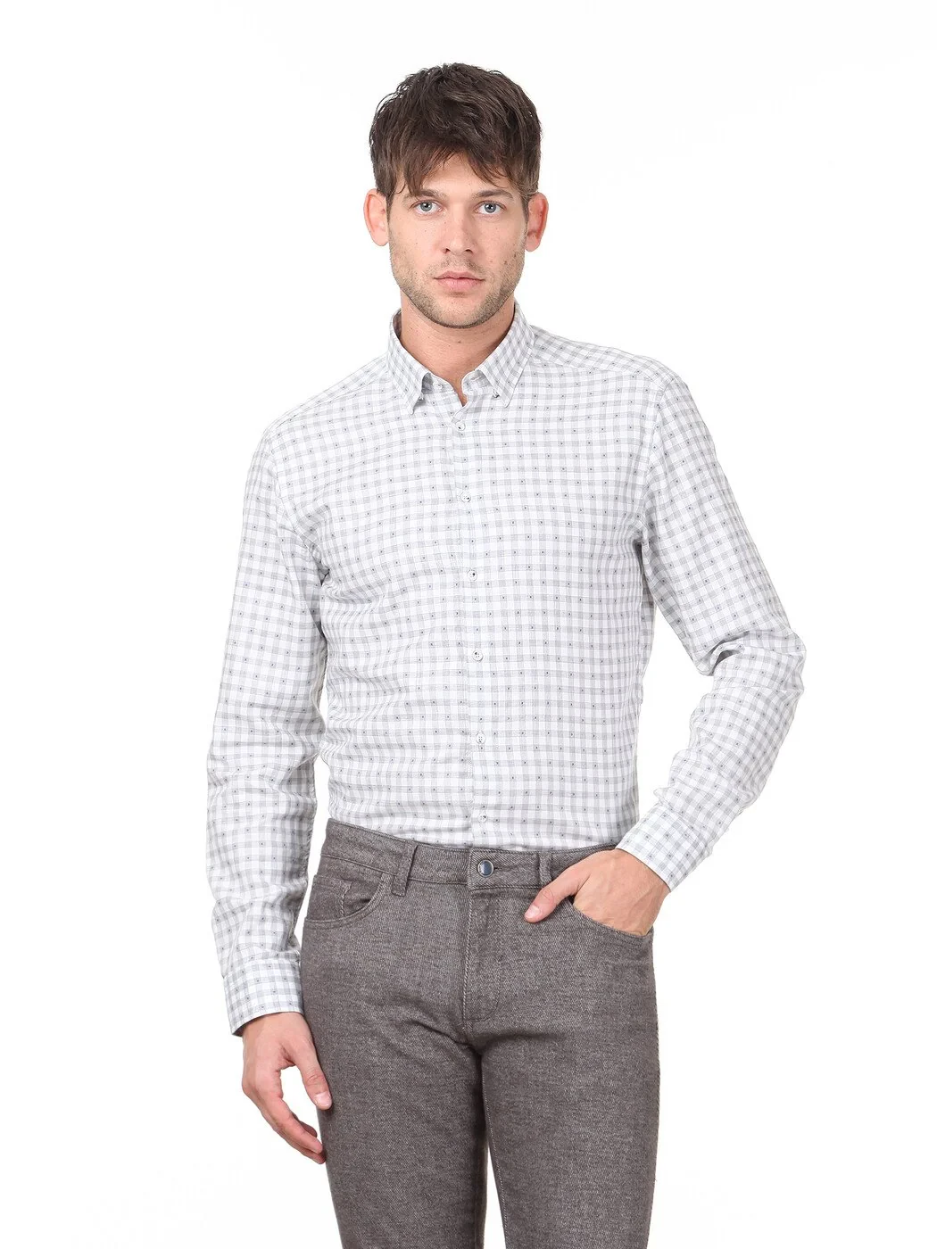 KİP - Açık Gri Kareli Slim Fit Dokuma Casual %100 Pamuk Gömlek KİP - Açık Gri Kareli Slim Fit Dokuma Casual %100 Pamuk Gömlek