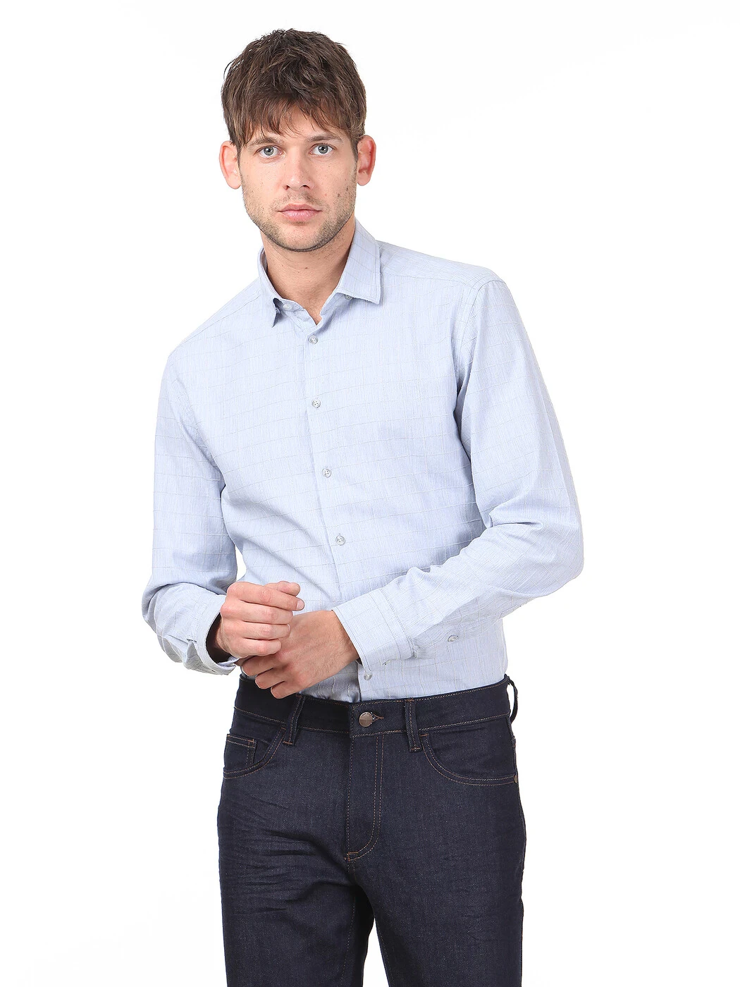 KİP - Açık Mavi Kareli Slim Fit Dokuma Casual Pamuk Karışımlı Gömlek KİP - Açık Mavi Kareli Slim Fit Dokuma Casual Pamuk Karışımlı Gömlek