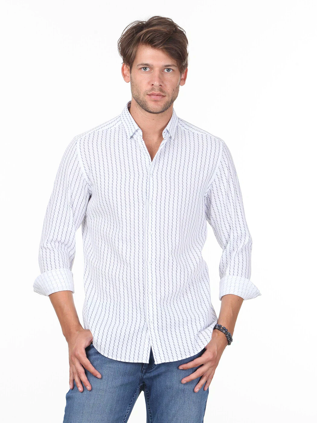 KİP - Beyaz Baskılı Slim Fit Dokuma Casual Pamuk Karışımlı Gömlek KİP - Beyaz Baskılı Slim Fit Dokuma Casual Pamuk Karışımlı Gömlek