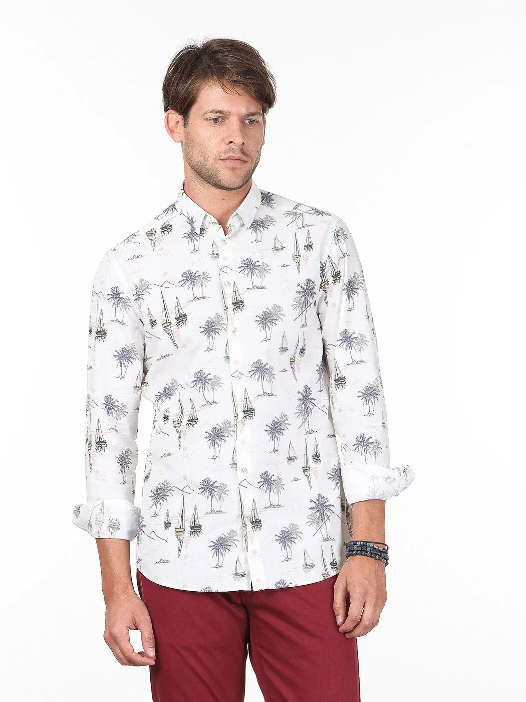 KİP - Bej Baskılı Slim Fit Dokuma Casual %100 Pamuk Gömlek KİP - Bej Baskılı Slim Fit Dokuma Casual %100 Pamuk Gömlek