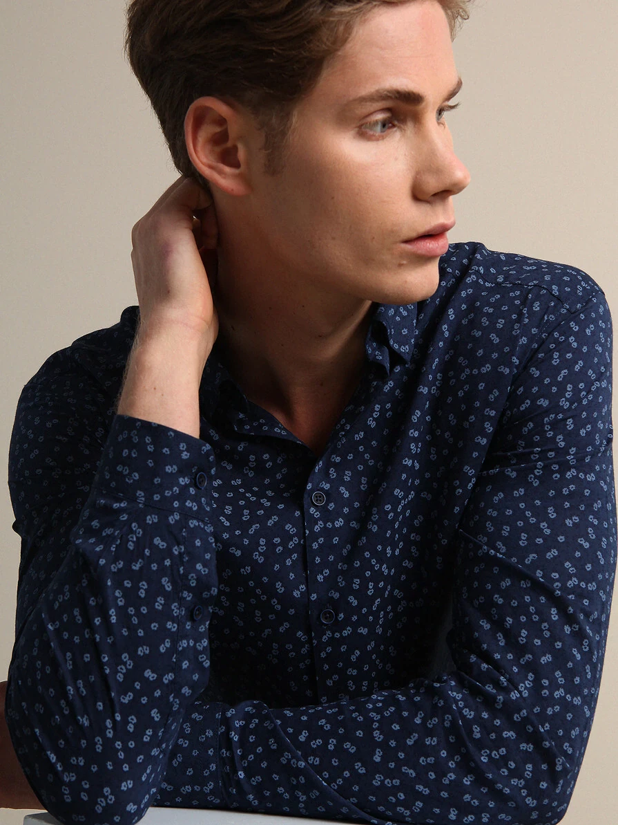 KİP - Lacivert Baskılı Slim Fit Dokuma Casual Pamuk Karışımlı Gömlek KİP - Lacivert Baskılı Slim Fit Dokuma Casual Pamuk Karışımlı Gömlek