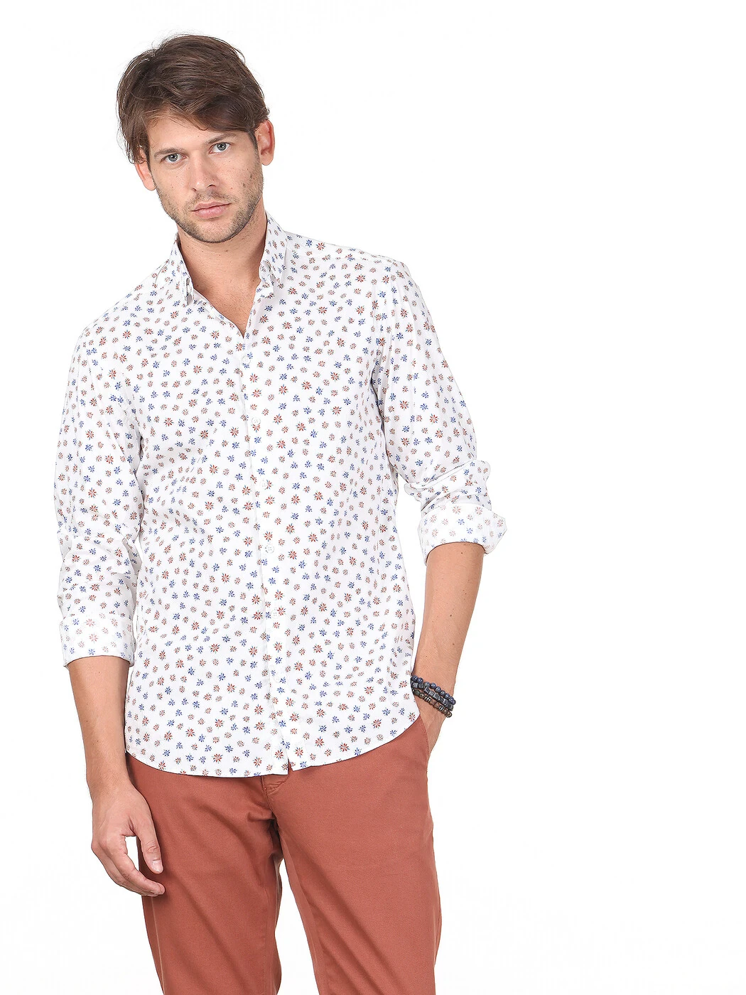 KİP - Koyu Somon Baskılı Slim Fit Dokuma Casual %100 Pamuk Gömlek KİP - Koyu Somon Baskılı Slim Fit Dokuma Casual %100 Pamuk Gömlek