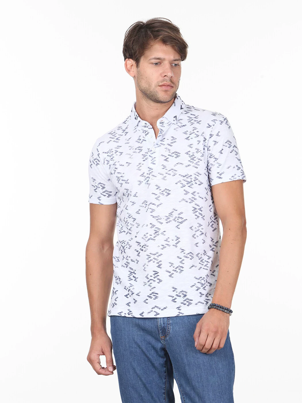 KİP - Beyaz Baskılı Polo Yaka %100 Pamuk T-Shirt KİP - Beyaz Baskılı Polo Yaka %100 Pamuk T-Shirt