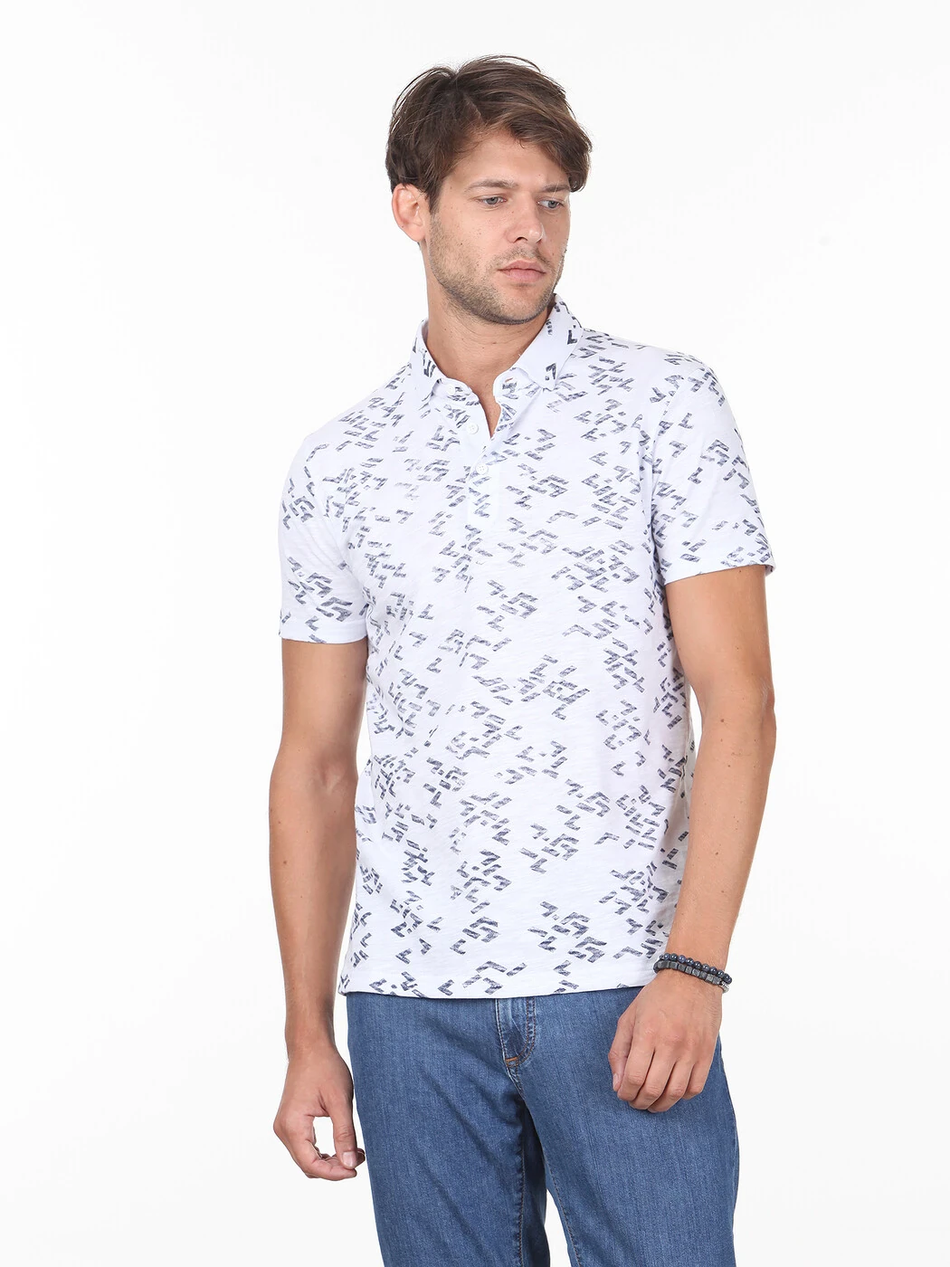 KİP - Beyaz Baskılı Polo Yaka %100 Pamuk T-Shirt KİP - Beyaz Baskılı Polo Yaka %100 Pamuk T-Shirt