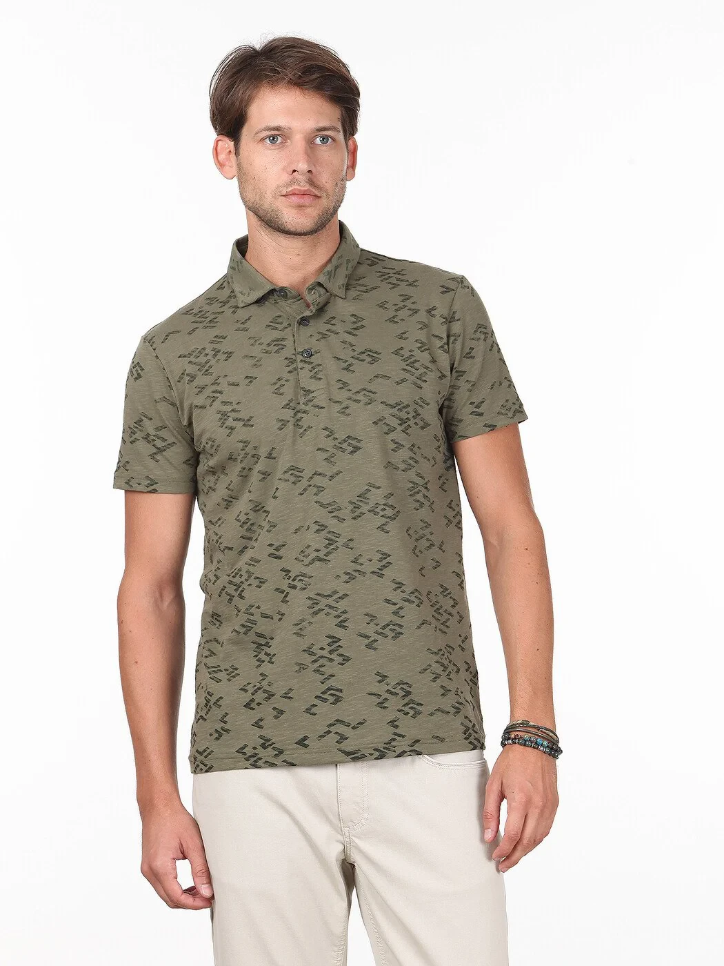 KİP - Haki Baskılı Polo Yaka %100 Pamuk T-Shirt KİP - Haki Baskılı Polo Yaka %100 Pamuk T-Shirt