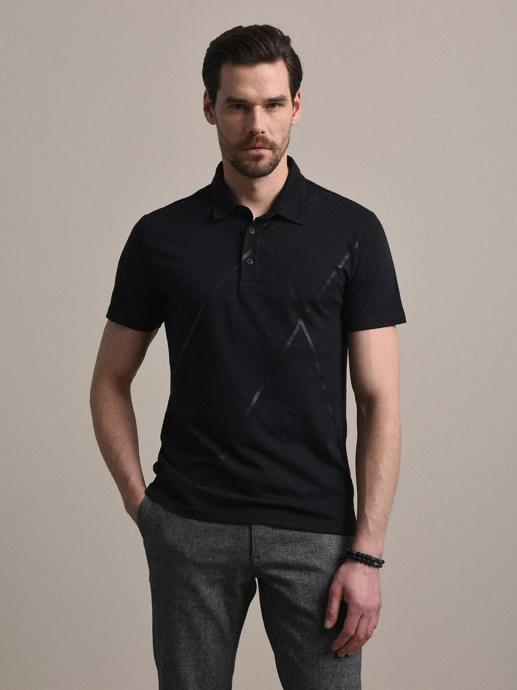 KİP - Siyah Baskılı Polo Yaka %100 Pamuk T-Shirt KİP - Siyah Baskılı Polo Yaka %100 Pamuk T-Shirt