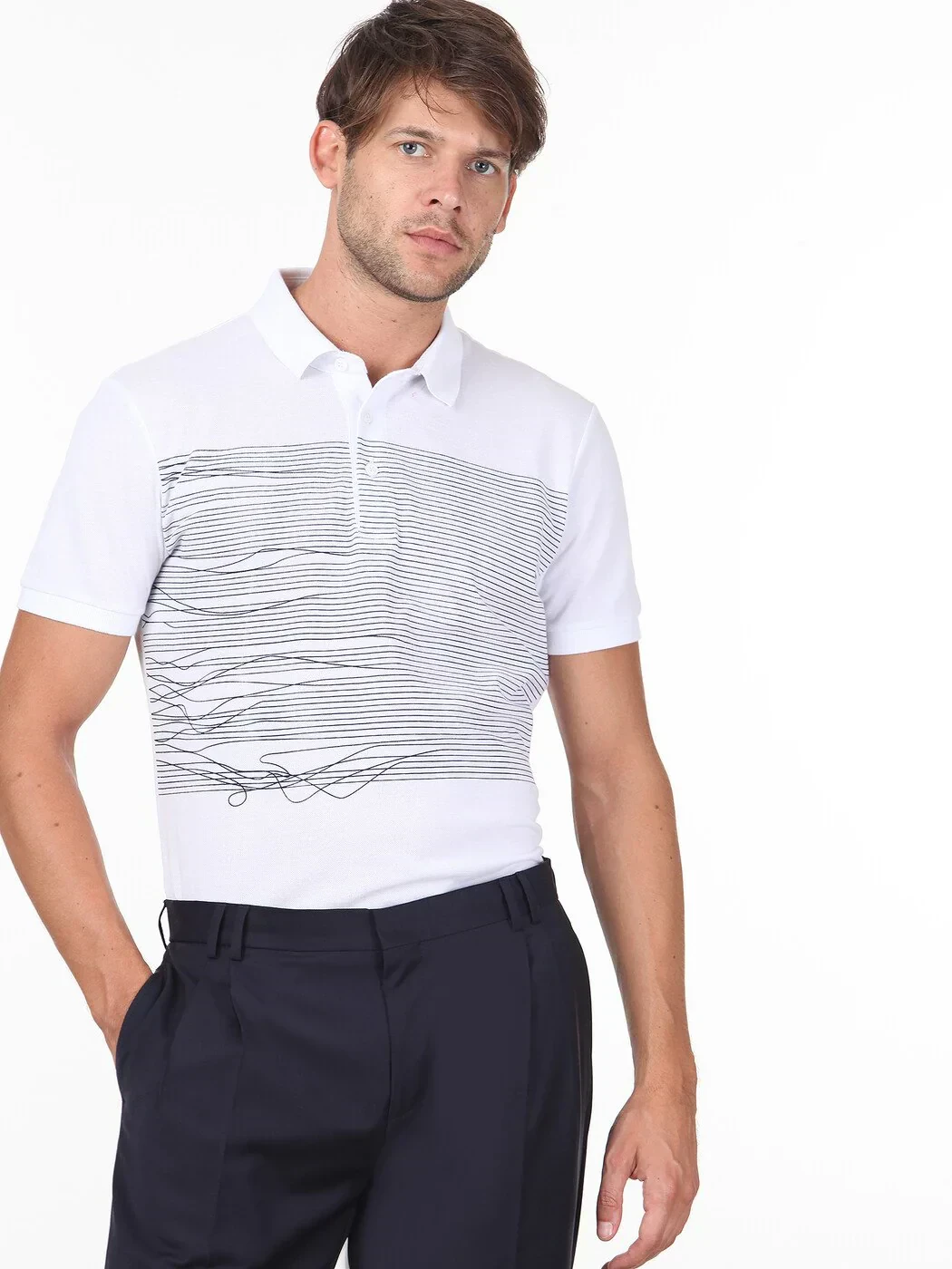 KİP - Lacivert Baskılı Polo Yaka %100 Pamuk T-Shirt KİP - Lacivert Baskılı Polo Yaka %100 Pamuk T-Shirt