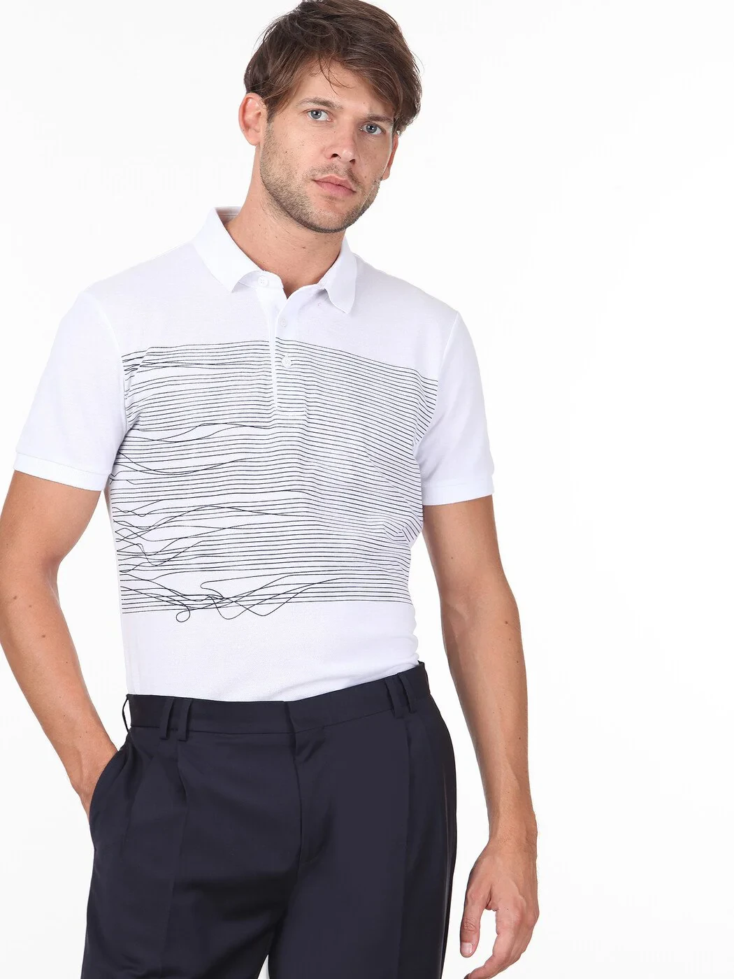KİP - Lacivert Baskılı Polo Yaka %100 Pamuk T-Shirt KİP - Lacivert Baskılı Polo Yaka %100 Pamuk T-Shirt