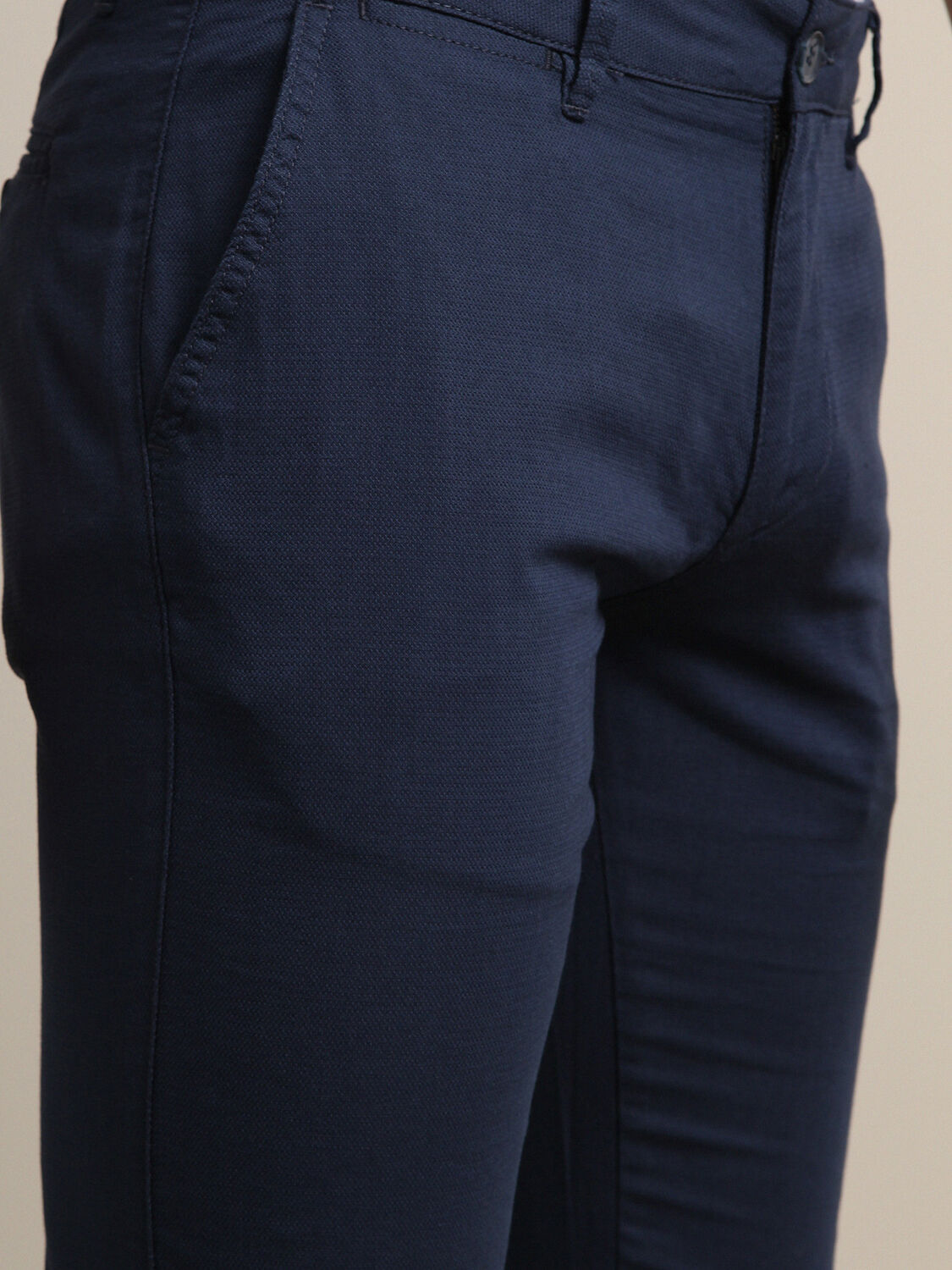 Lacivert Desenli Dokuma Regular Fit Casual Pamuk Karışımlı Pantolon