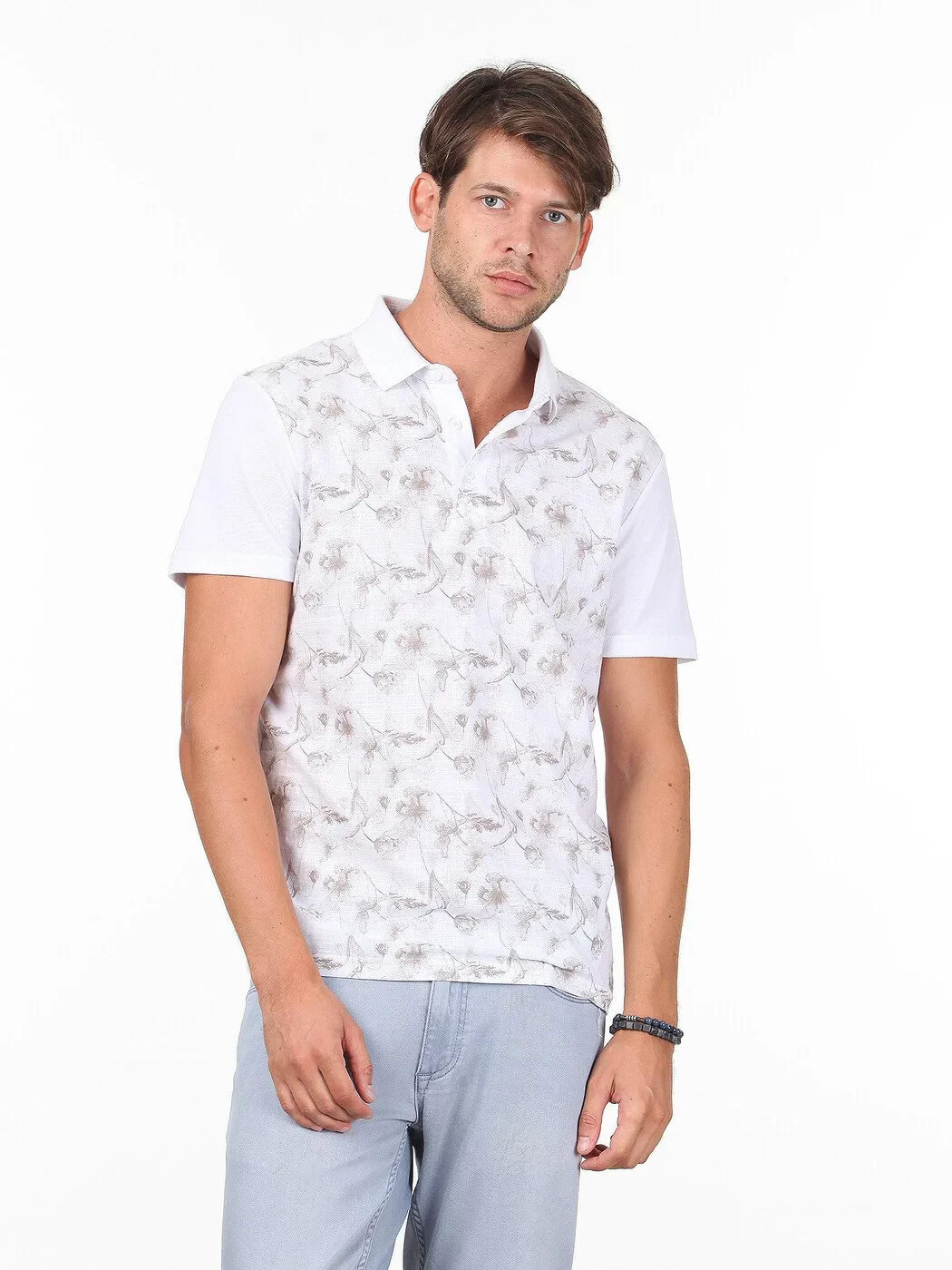 KİP - Beyaz Baskılı Polo Yaka %100 Pamuk T-Shirt KİP - Beyaz Baskılı Polo Yaka %100 Pamuk T-Shirt