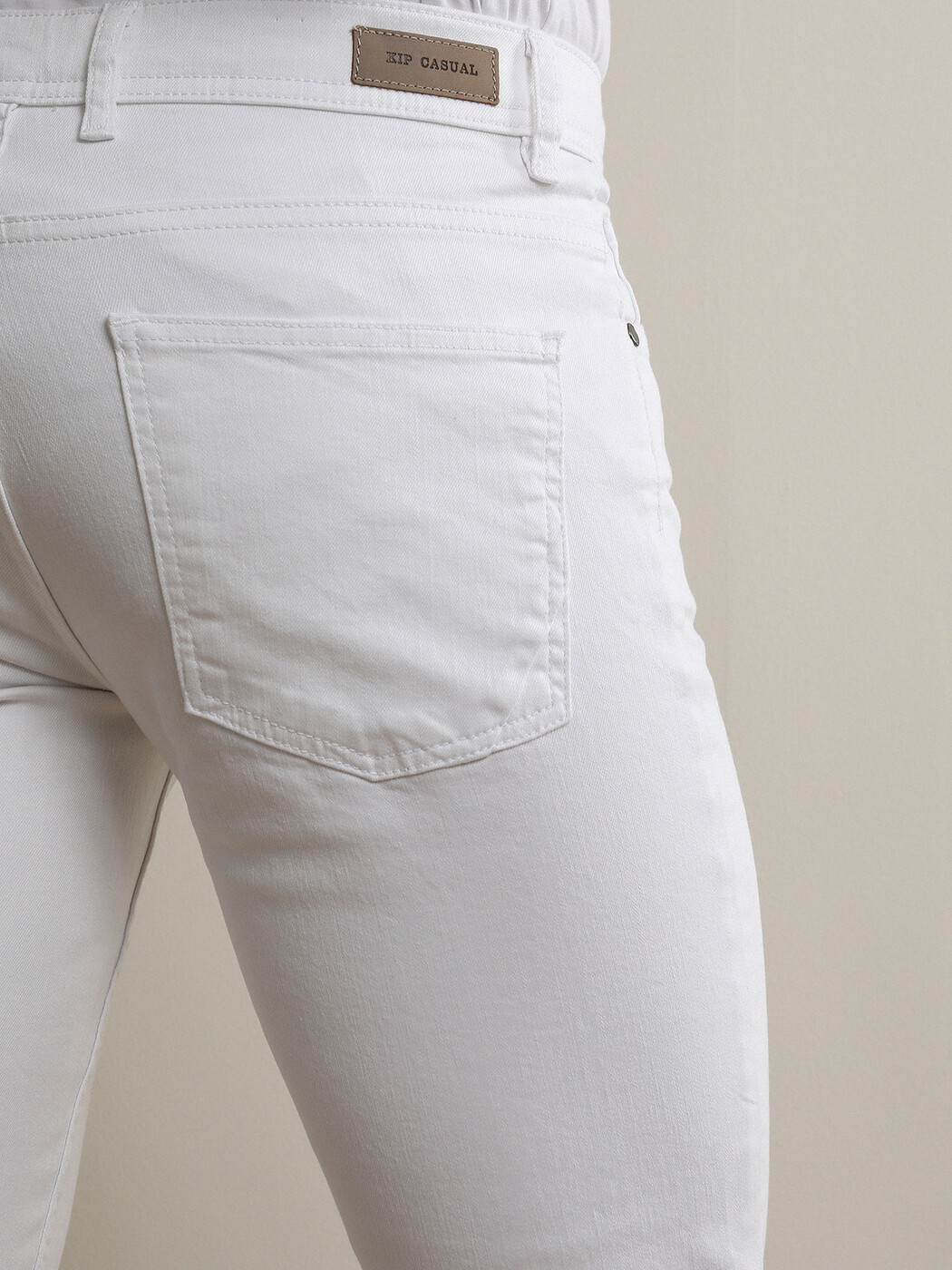 Beyaz Slim Fit Denim Pamuk Karışımlı Pantolon - Thumbnail
