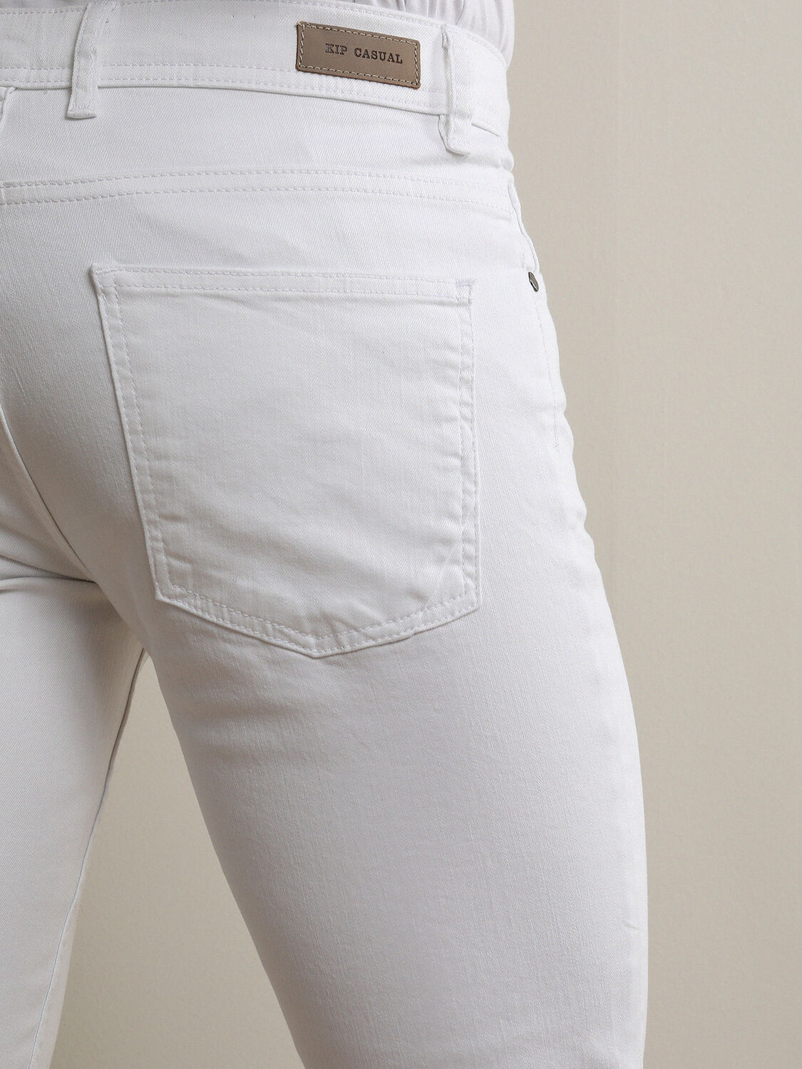 Beyaz Slim Fit Denim Pamuk Karışımlı Pantolon