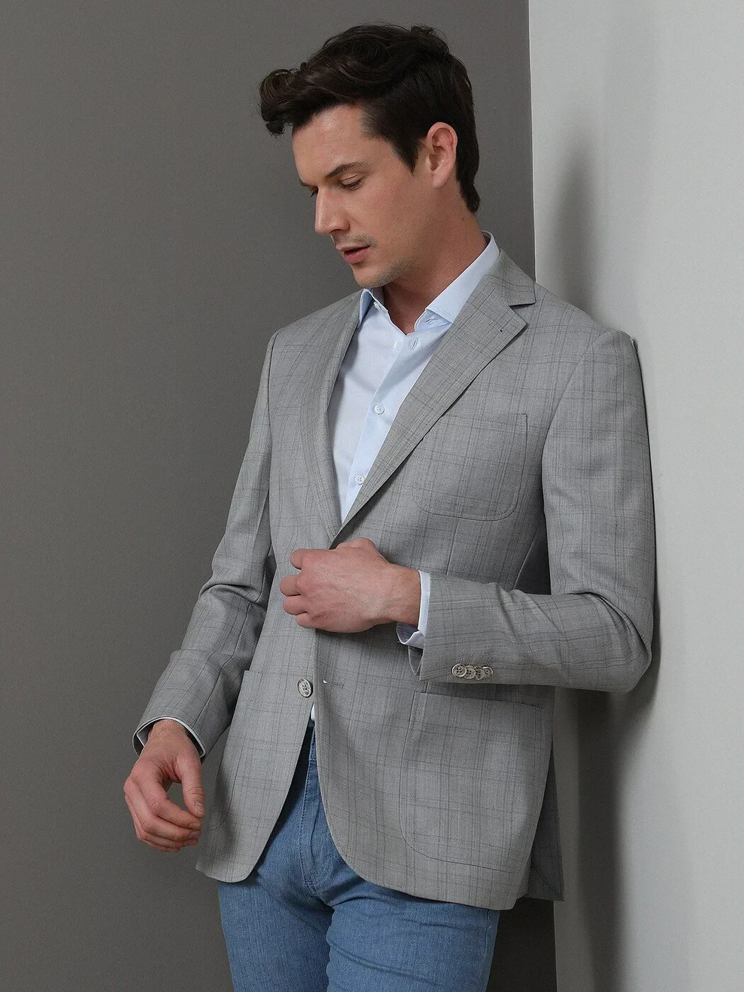 KİP - Gri Kareli Modern Fit %100 Yün Ceket KİP - Gri Kareli Modern Fit %100 Yün Ceket