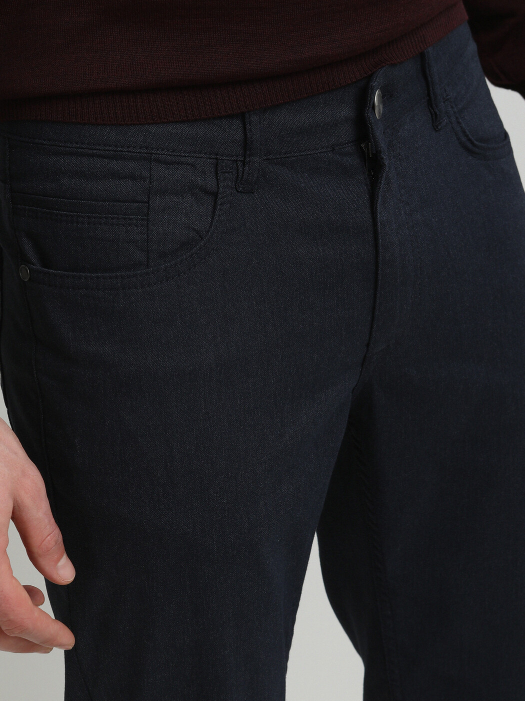 Lacivert Düz Denim Regular Fit Casual Pamuk Karışımlı Pantolon - Thumbnail