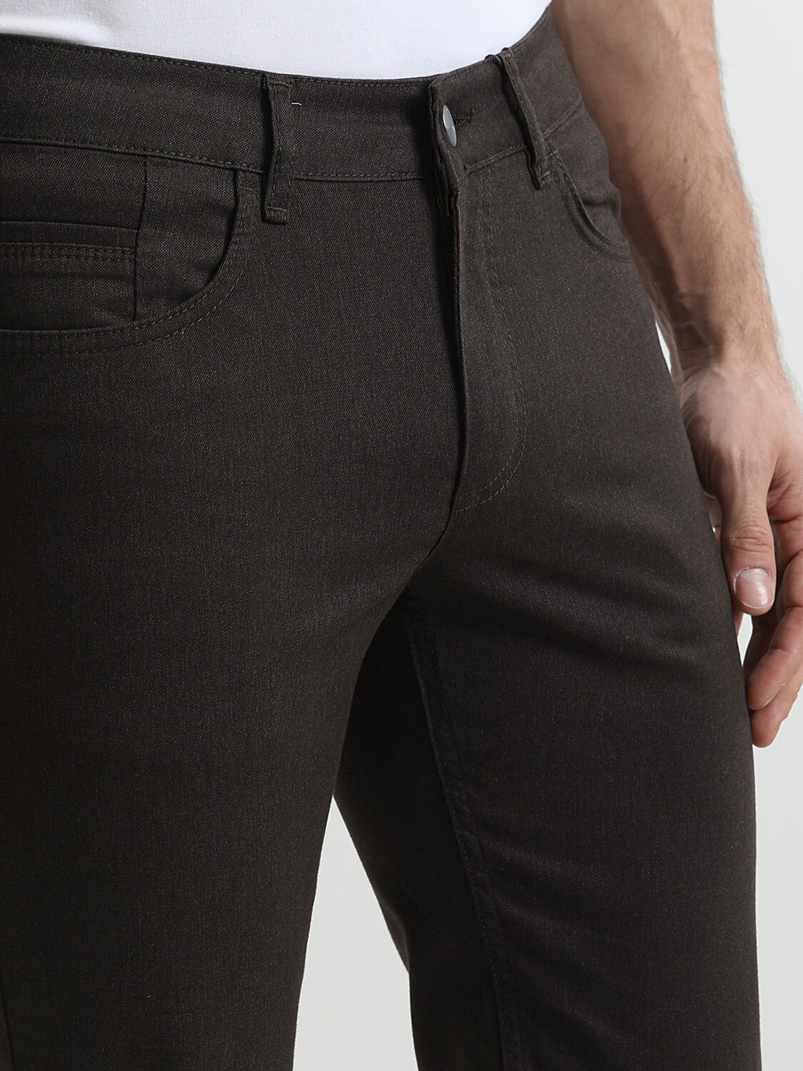 Kahverengi Düz Denim Regular Fit Casual Pamuk Karışımlı Pantolon