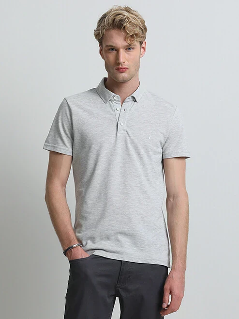 KİP - Gri Düz Polo Yaka Pamuk Karışımlı T-Shirt KİP - Gri Düz Polo Yaka Pamuk Karışımlı T-Shirt
