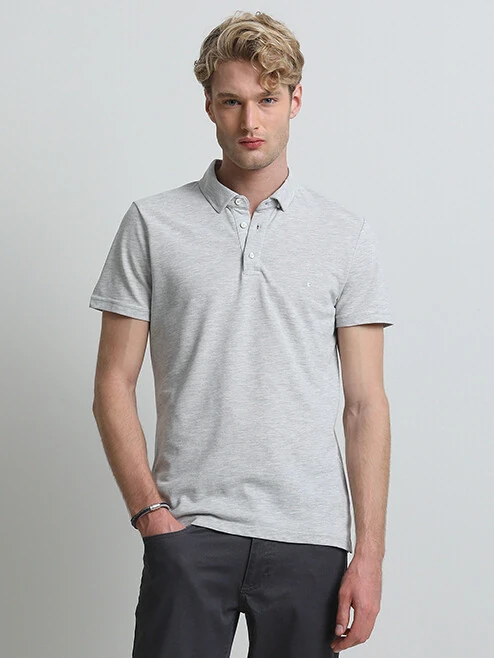 KİP - Gri Düz Polo Yaka Pamuk Karışımlı T-Shirt KİP - Gri Düz Polo Yaka Pamuk Karışımlı T-Shirt