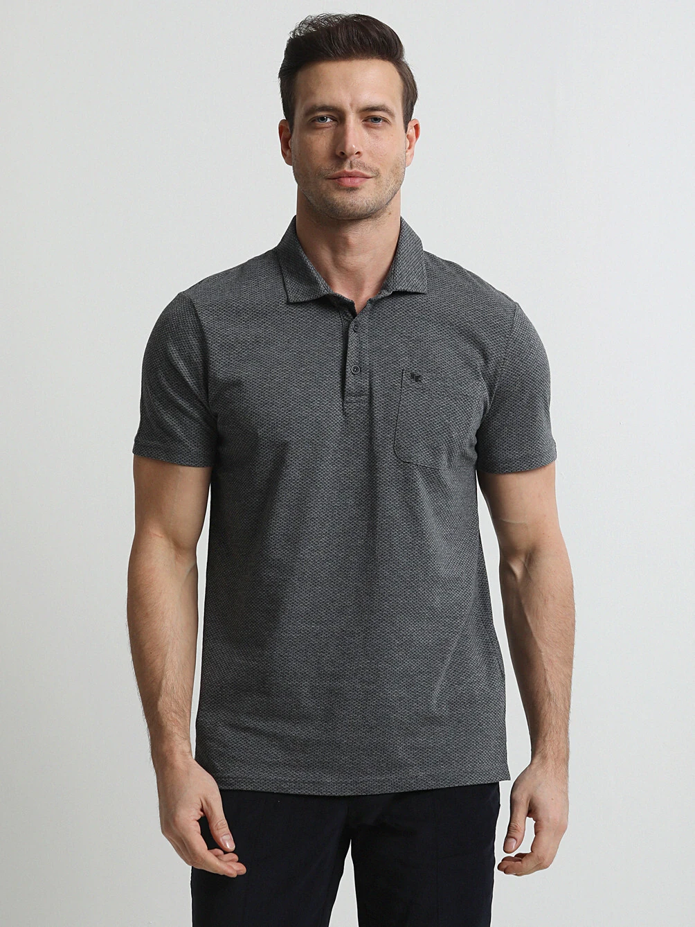 KİP - Antrasit Baskılı Polo Yaka %100 Pamuk T-Shirt KİP - Antrasit Baskılı Polo Yaka %100 Pamuk T-Shirt