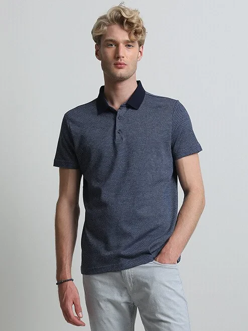 KİP - Lacivert Baskılı Polo Yaka Pamuk Karışımlı T-Shirt KİP - Lacivert Baskılı Polo Yaka Pamuk Karışımlı T-Shirt