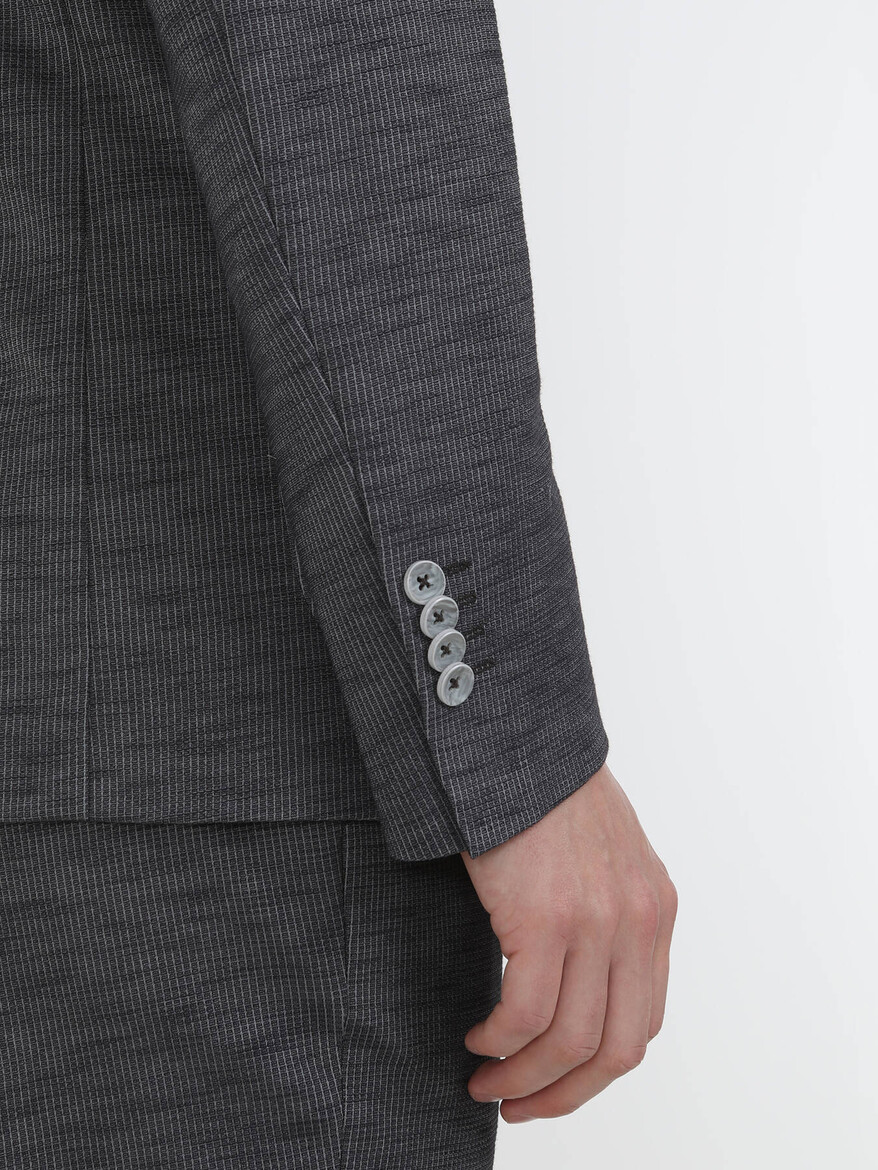 Antrasit Çizgili Modern Fit Pamuk Karışımlı Örme Takım Elbise - Thumbnail