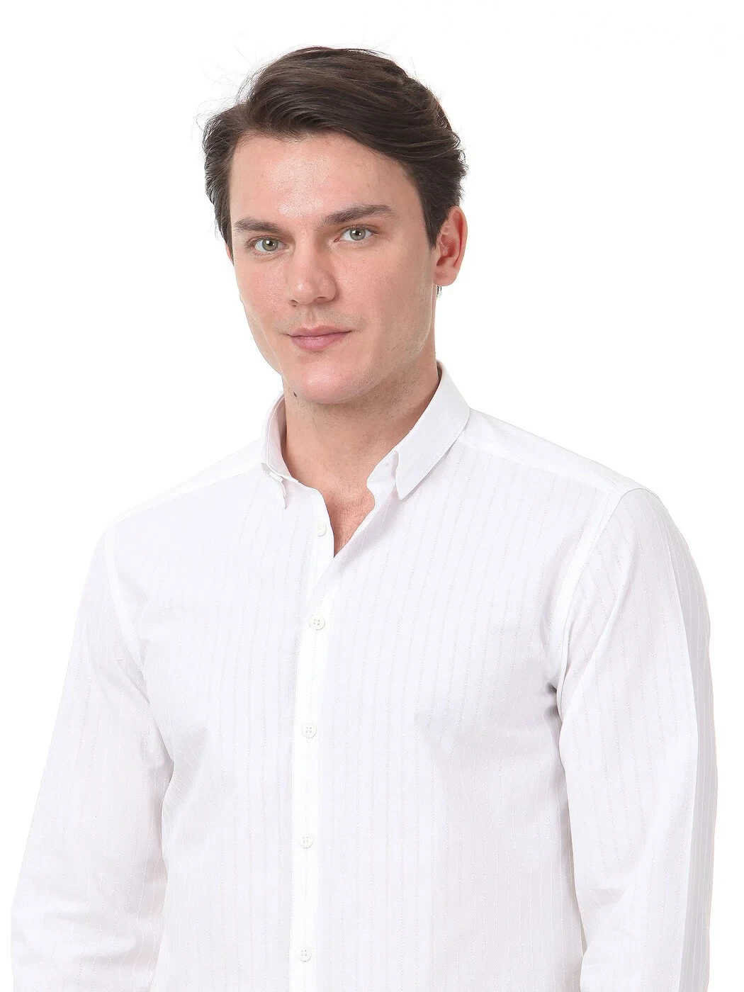 Açık Bej Çizgili Slim Fit Dokuma Casual %100 Pamuk Gömlek - 3