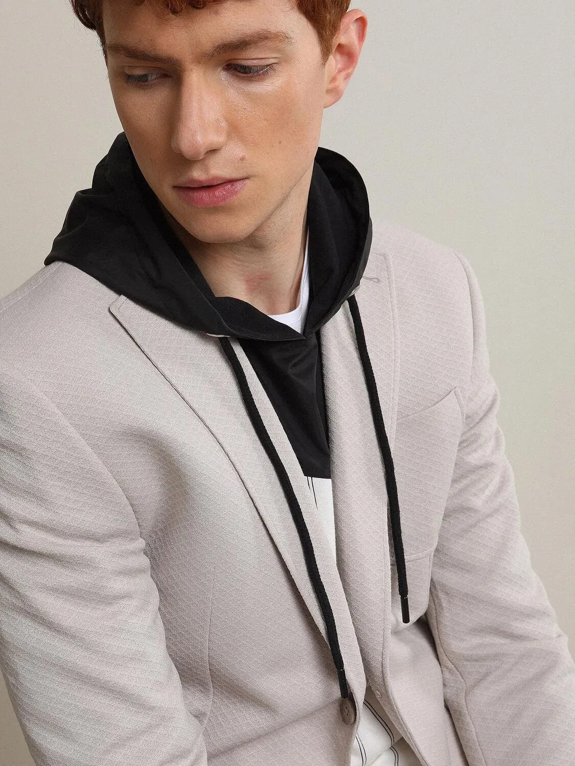 Açık Bej Desenli Modern Fit Örme Ceket - 1