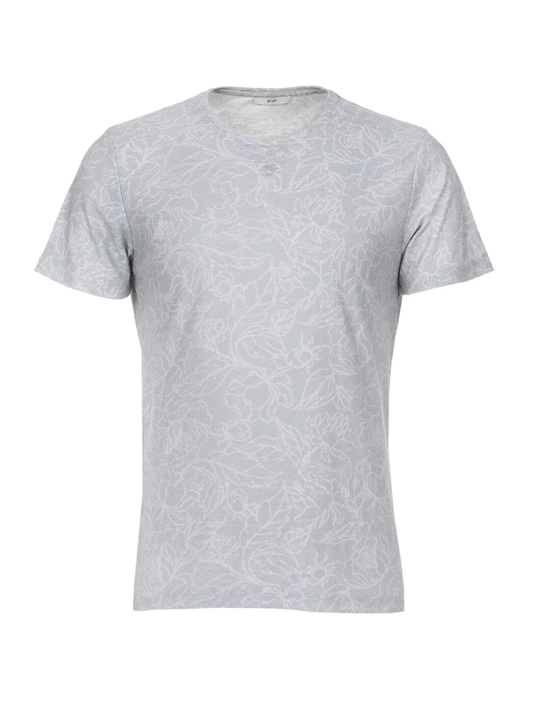 Açık Gri Baskılı Bisiklet Yaka Pamuk Karışımlı T-Shirt - 6