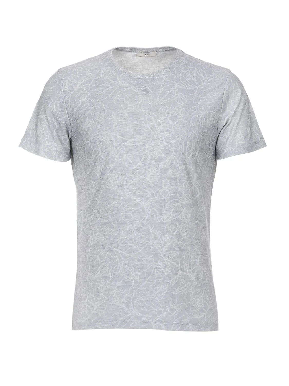 Açık Gri Baskılı Bisiklet Yaka Pamuk Karışımlı T-Shirt - 6