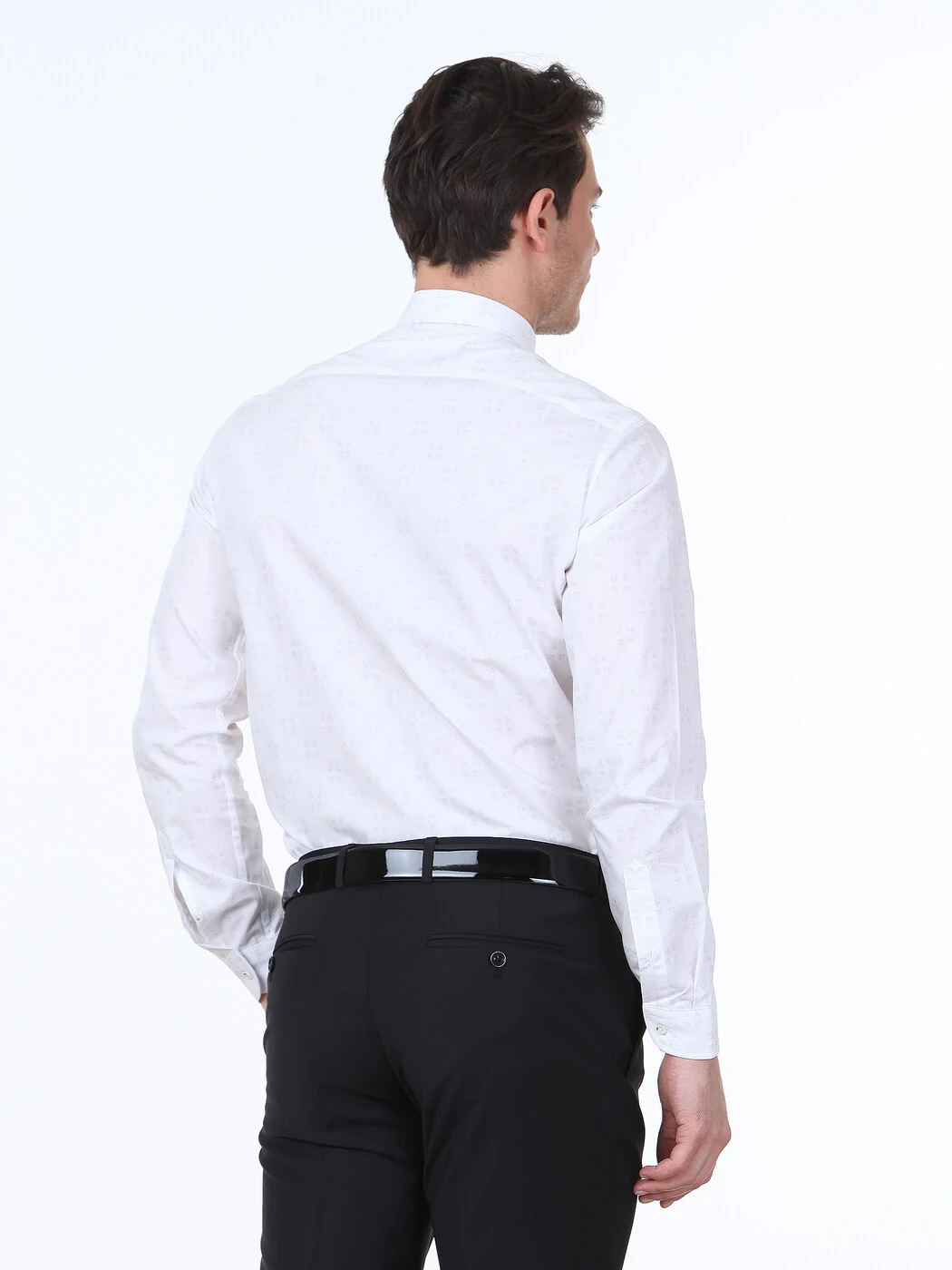 Açık Gri Baskılı Slim Fit Dokuma Casual %100 Pamuk Gömlek - 4