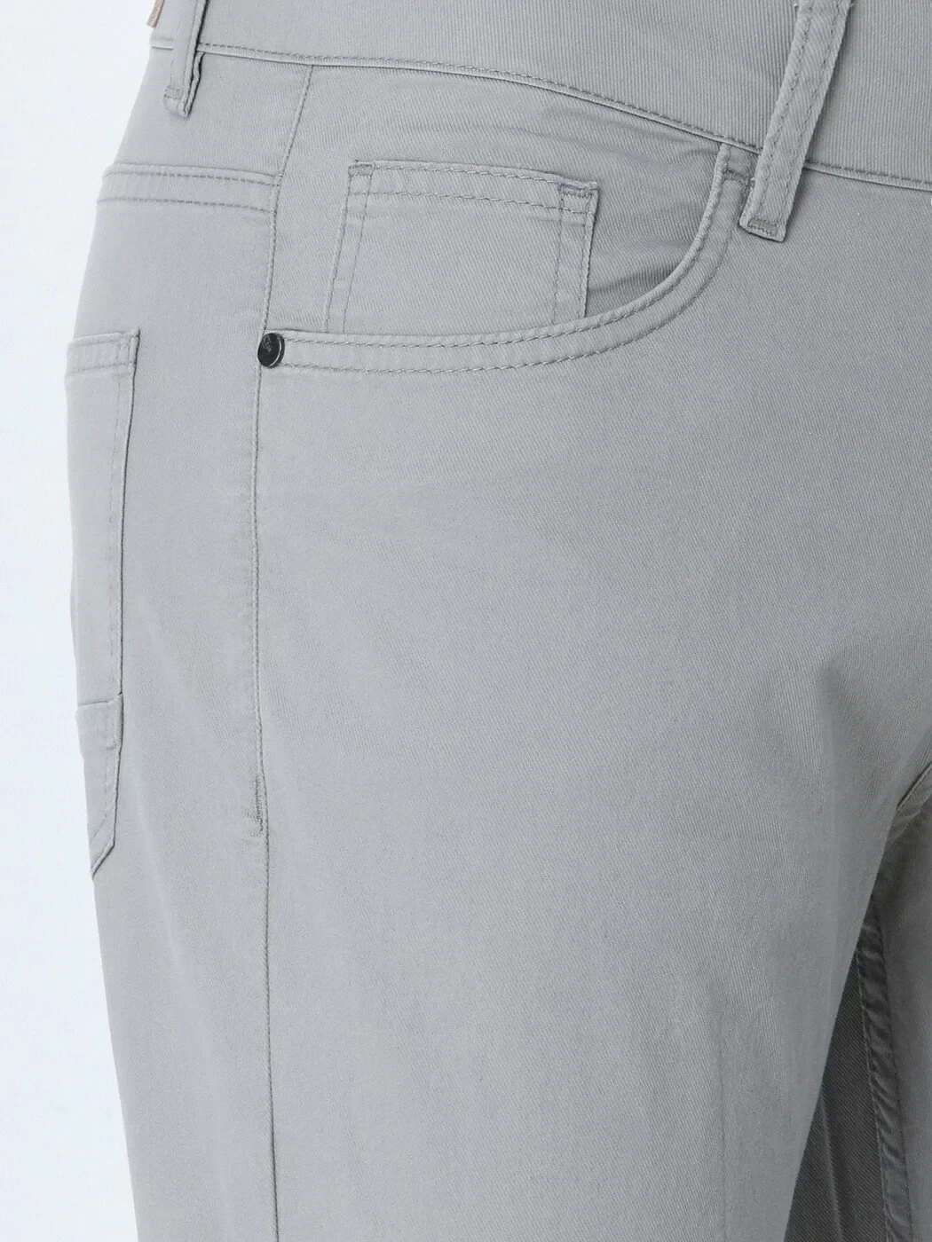 Açık Gri Dokuma Slim Fit Casual Pamuk Karışımlı Pantolon - 2