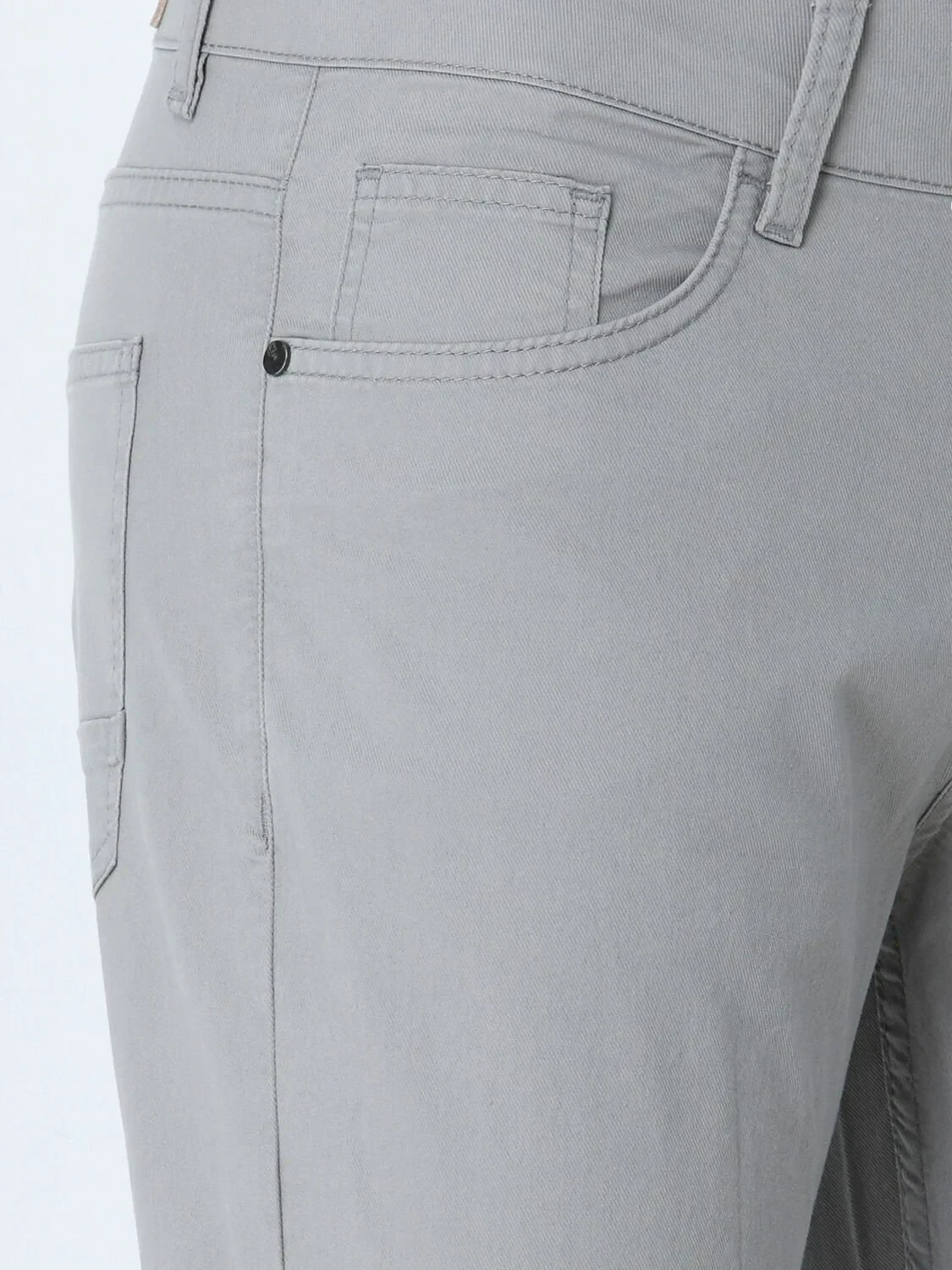 Açık Gri Dokuma Slim Fit Casual Pamuk Karışımlı Pantolon - 2