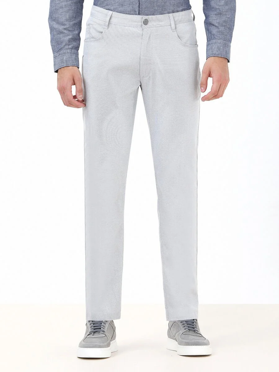 Açık Gri Dokuma Slim Fit Casual Pamuk Karışımlı Pantolon - 1