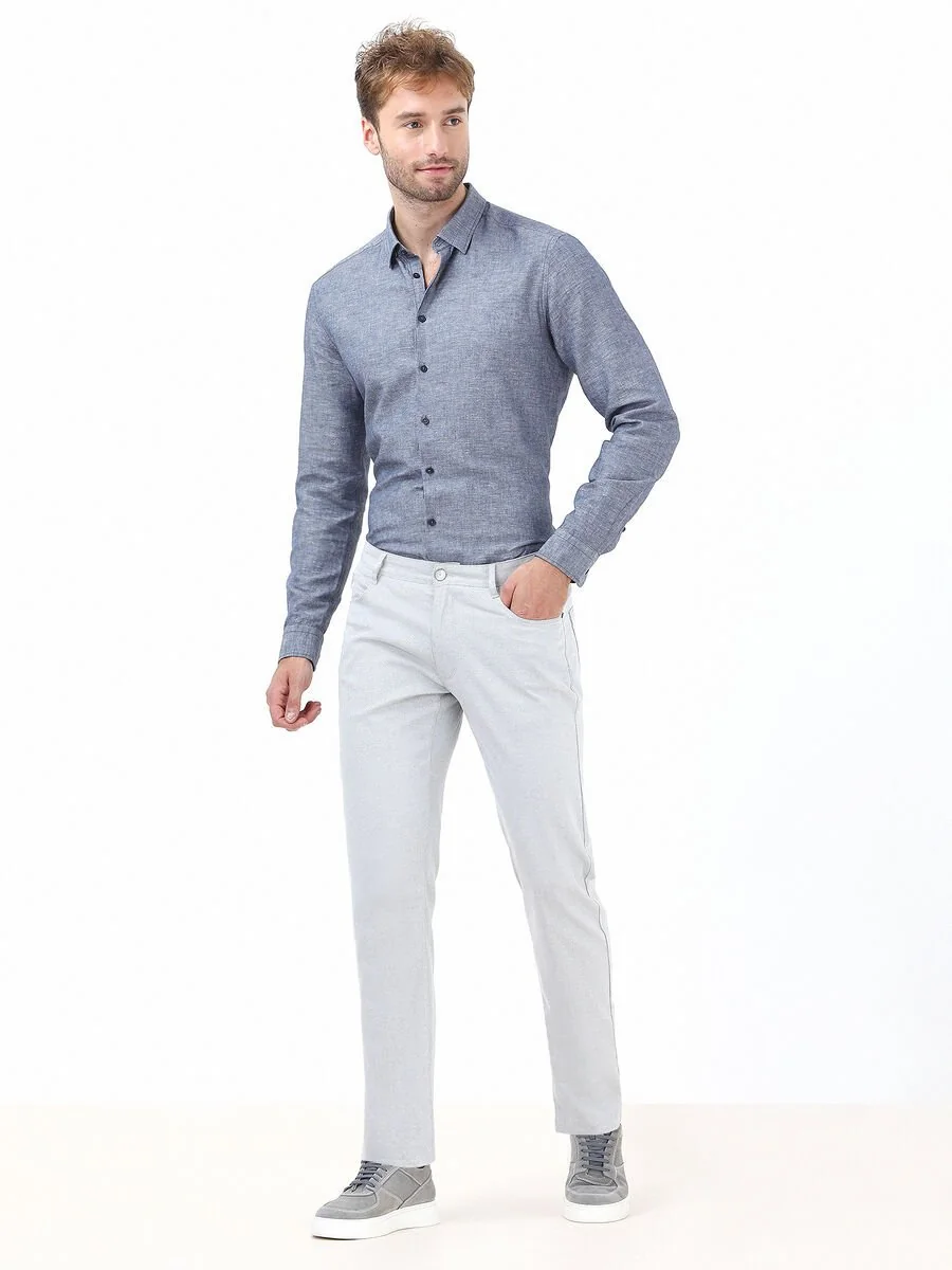 Açık Gri Dokuma Slim Fit Casual Pamuk Karışımlı Pantolon - 2