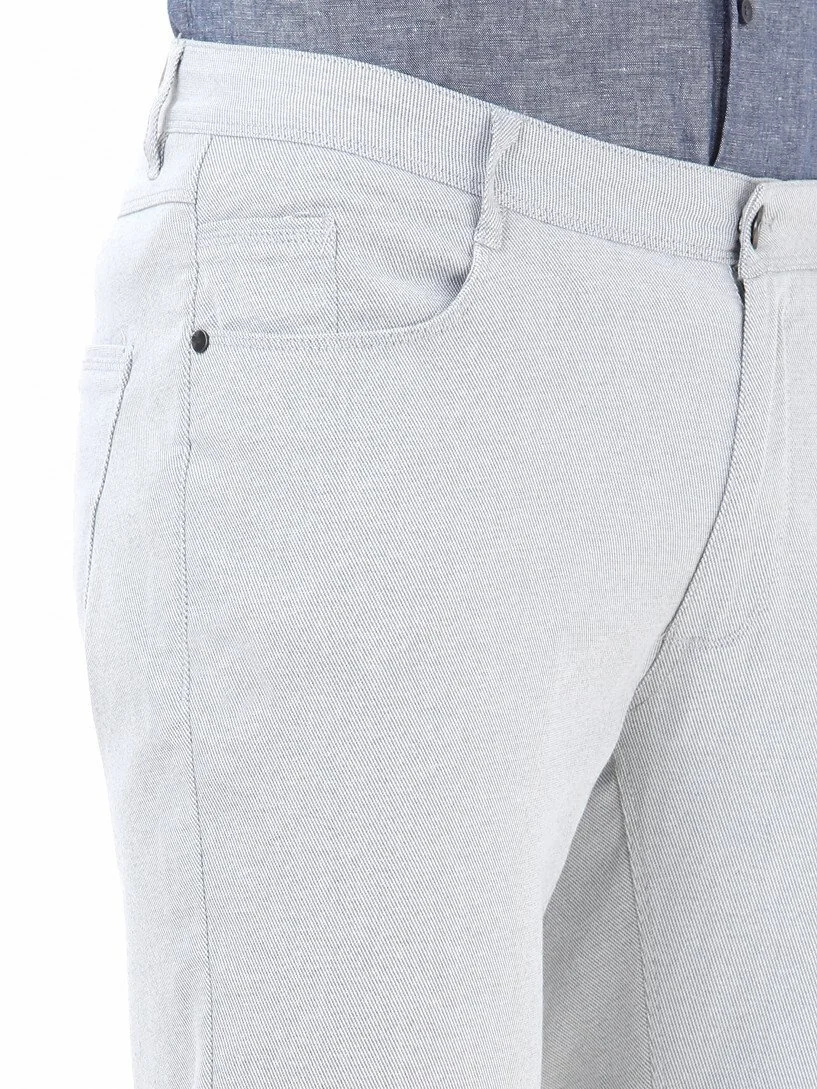 Açık Gri Dokuma Slim Fit Casual Pamuk Karışımlı Pantolon - 3