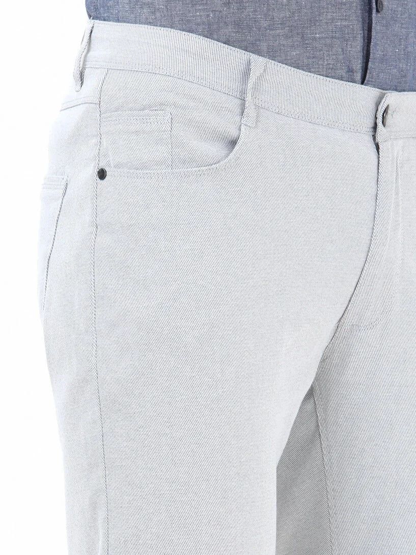 Açık Gri Dokuma Slim Fit Casual Pamuk Karışımlı Pantolon - 3