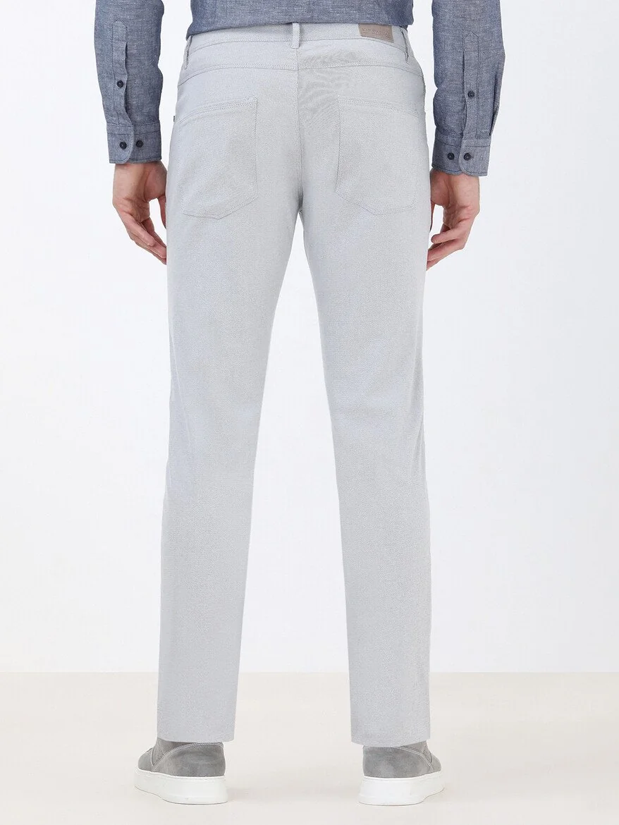 Açık Gri Dokuma Slim Fit Casual Pamuk Karışımlı Pantolon - 4