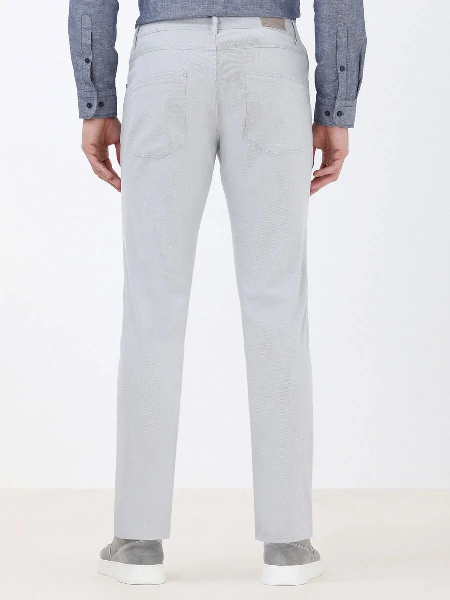Açık Gri Dokuma Slim Fit Casual Pamuk Karışımlı Pantolon - 4