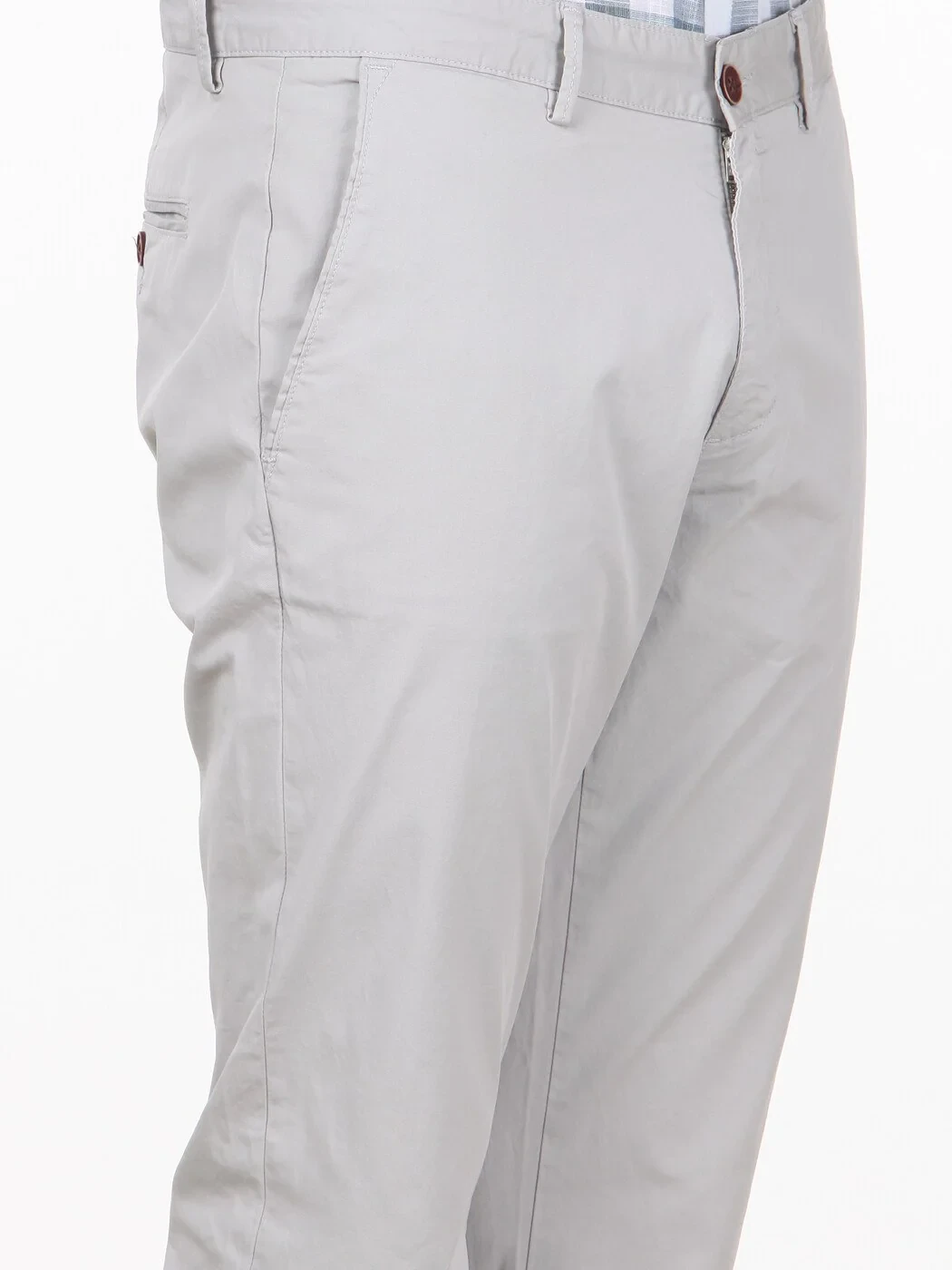 Açık Gri Düz Dokuma Regular Fit Casual Pamuk Karışımlı Pantolon - 3
