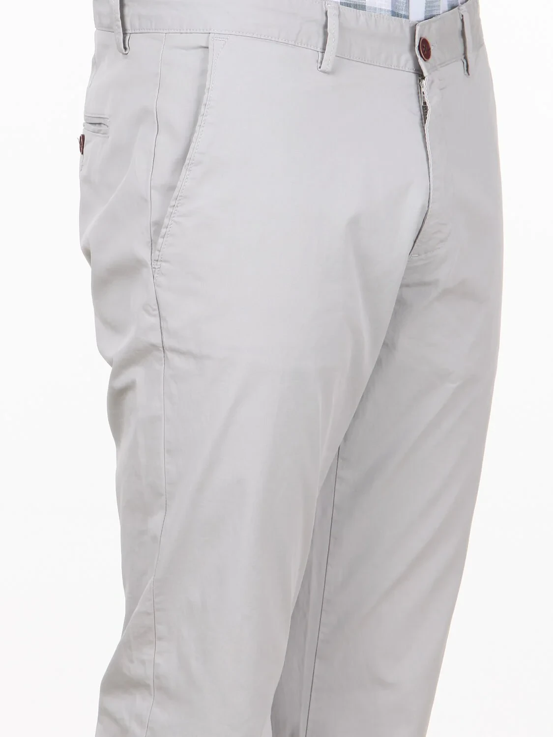 Açık Gri Düz Dokuma Regular Fit Casual Pamuk Karışımlı Pantolon - 3