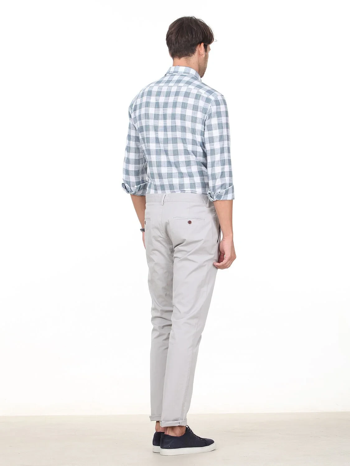 Açık Gri Düz Dokuma Regular Fit Casual Pamuk Karışımlı Pantolon - 4