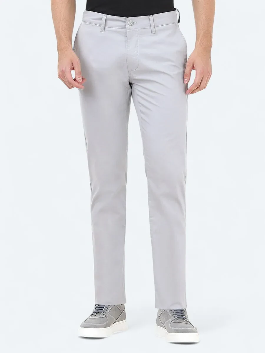 Açık Gri Düz Dokuma Slim Fit Casual Pamuk Karışımlı Pantolon - 2