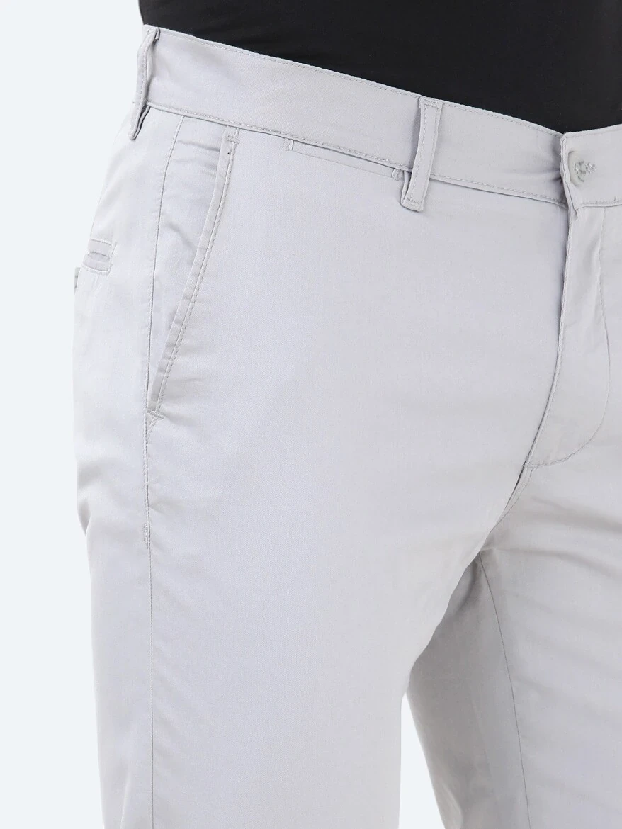 Açık Gri Düz Dokuma Slim Fit Casual Pamuk Karışımlı Pantolon - 3