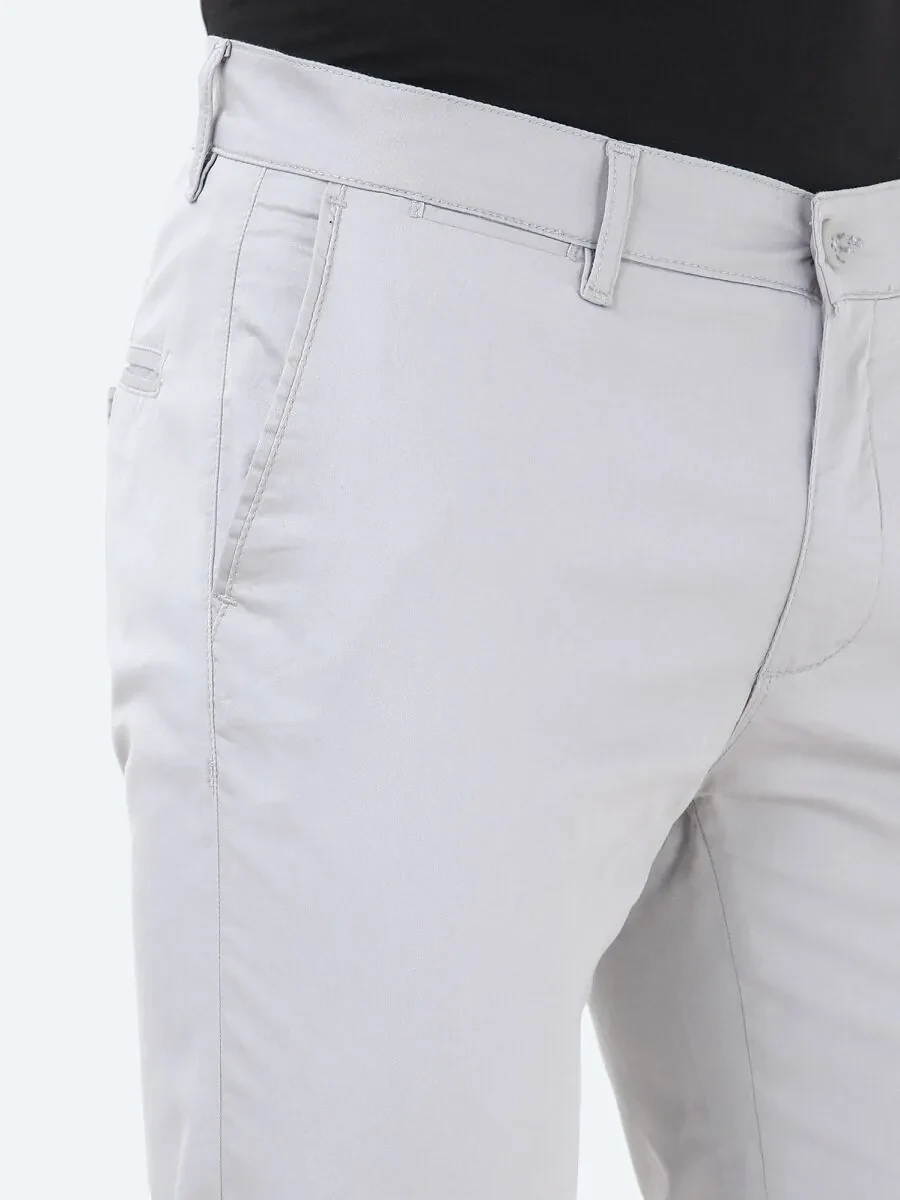 Açık Gri Düz Dokuma Slim Fit Casual Pamuk Karışımlı Pantolon - 3