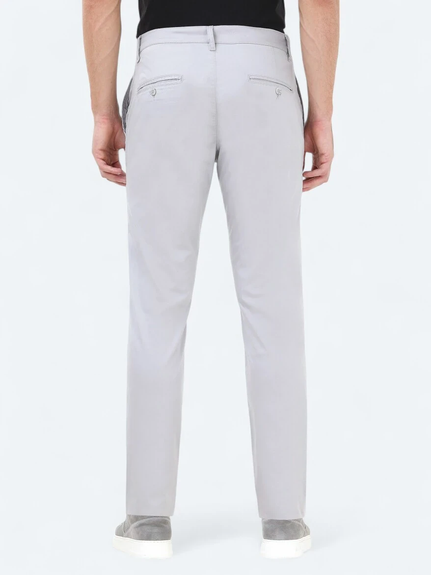 Açık Gri Düz Dokuma Slim Fit Casual Pamuk Karışımlı Pantolon 