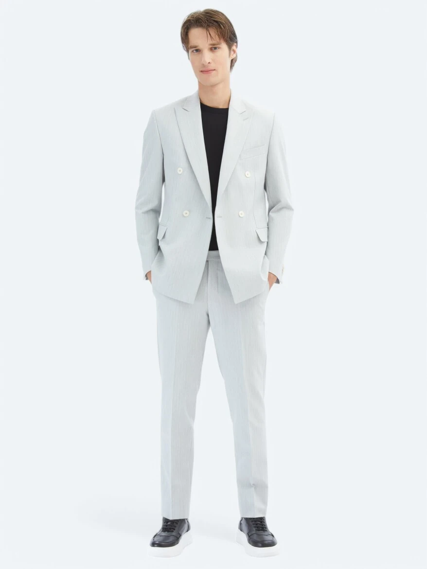 Açık Gri Düz Modern Fit Takım Elbise - 2