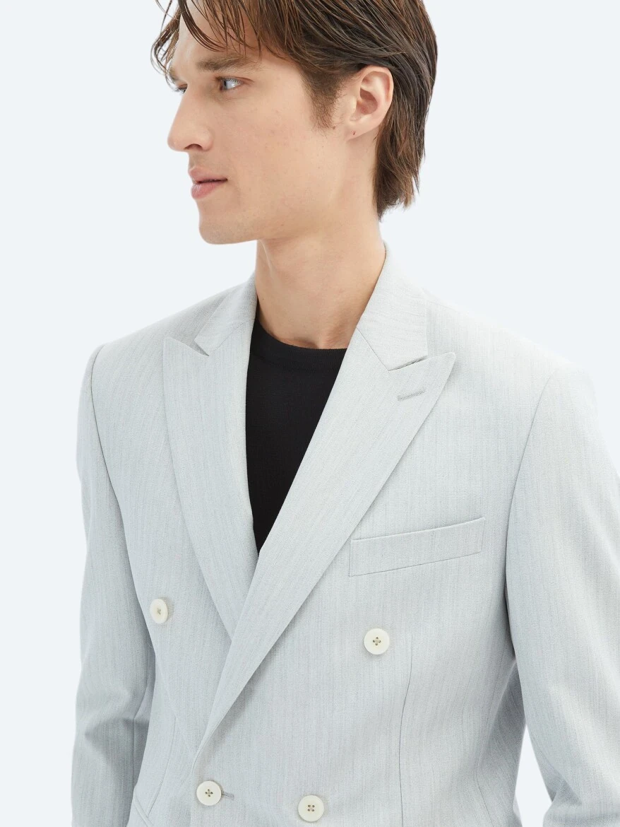 Açık Gri Düz Modern Fit Takım Elbise - 4